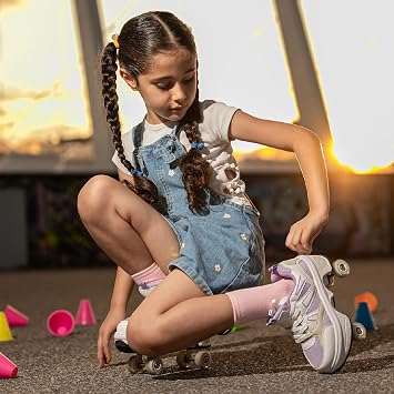 2-in-1 Roller Skate Shoes - Unisex Retractable Roller Skates with 4 Wheels,Skating Shoes for Indoor & Outdoor Fun