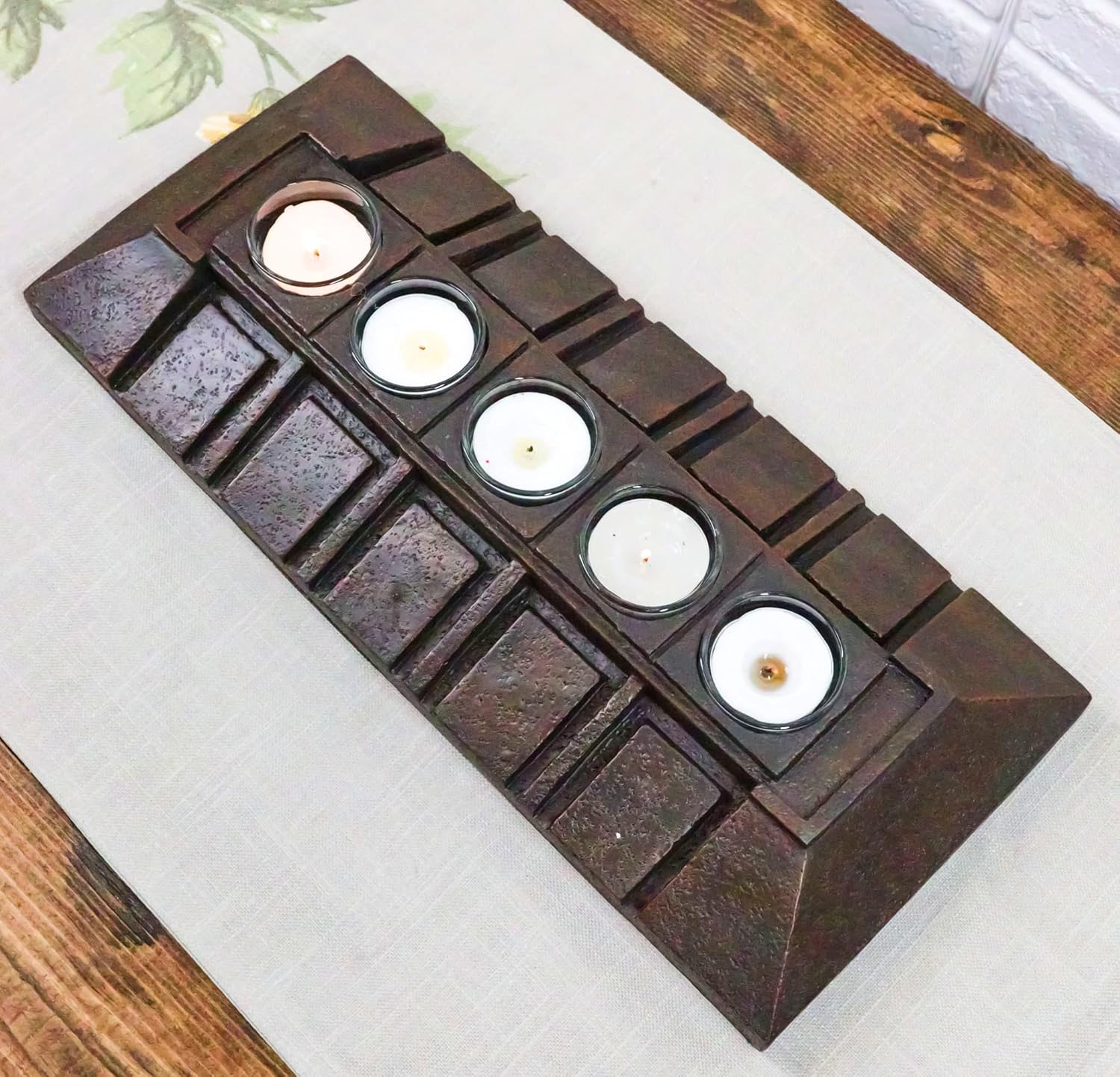 Ebros Gift Frank Lloyd Wright FLW Architecture Reproduction 5 Slots Votive Tea Light Candle Holder Figurine Of Francis Little House Interior Ceiling Plan 14.75"L Contemporary Modern Decor By The Woods