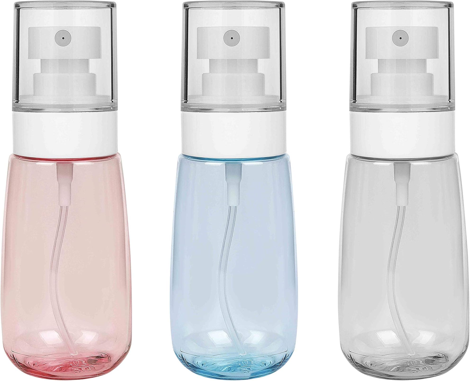 Fine Mist Spray Bottle Refillable Travel Clear Container, Plastic Empty Makeup Water Bottles Sprayer with Air Press Pump 60ml/2oz for Toiletry Cosmetic Skincare Cleaning 3 Pack
