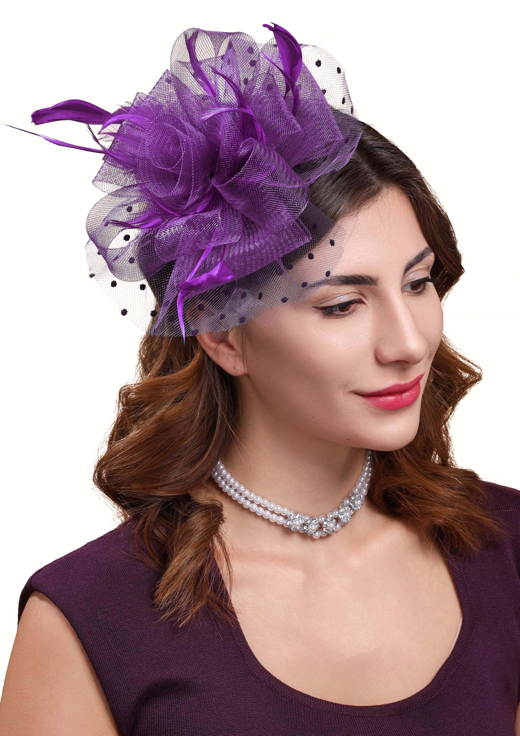 cizoe tea party fascinator hats for womens 50s headwear with veil flower cocktail wedding church derby hat