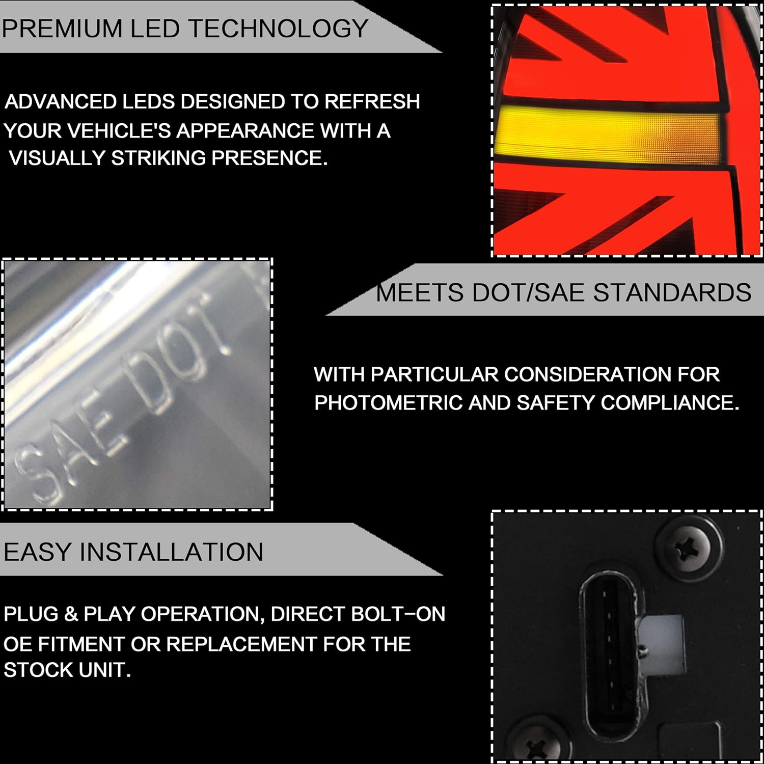 VLAND Tail lights Assembly Fit for BMW Mini Cooper F55 F56 F57 2014-2022, Union Jack Rear Lamp with DRL, Back light w/Sequential Turn Signal, Plug-and-play, Chromed Housing Smoked Lens
