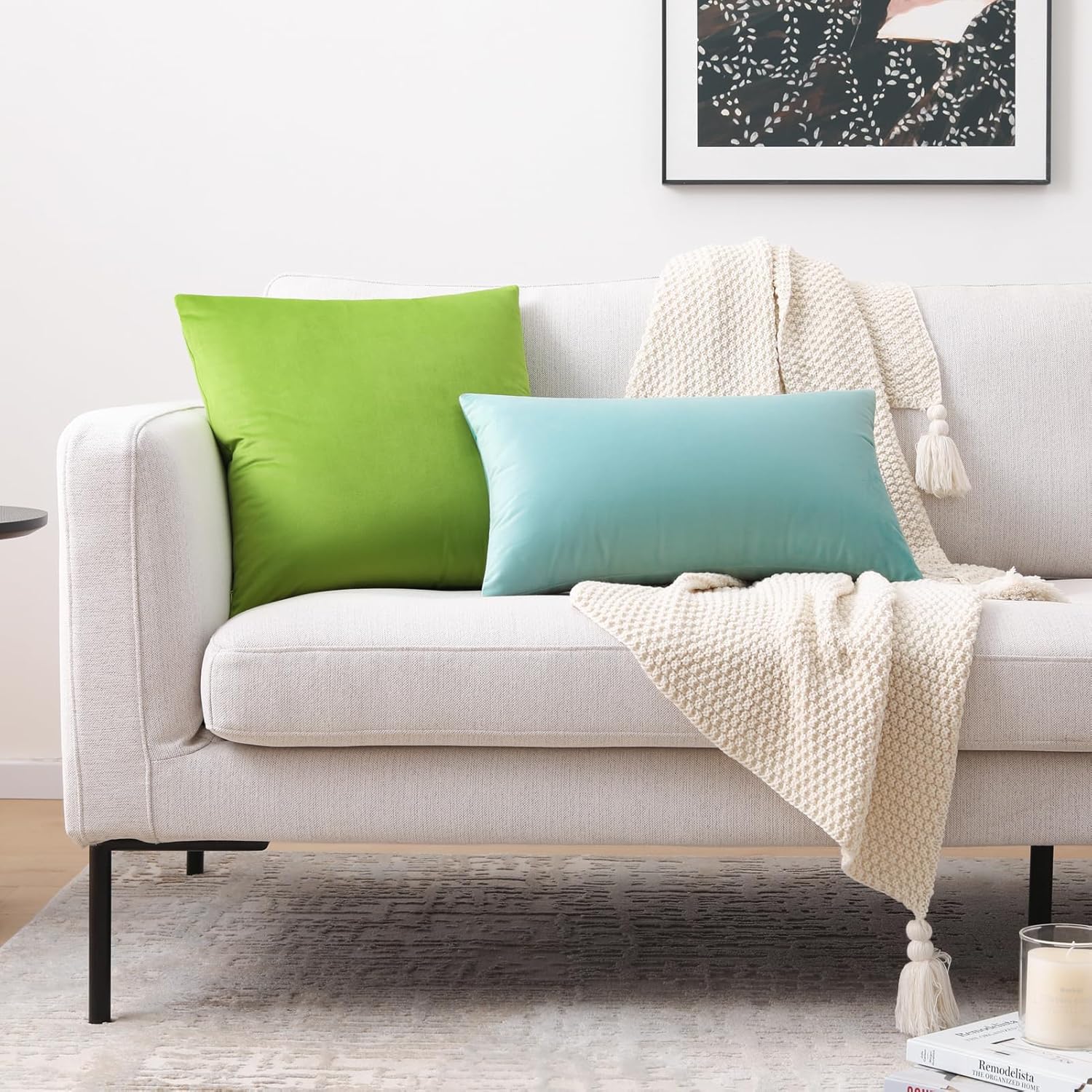 Mixhug Set of 2 Cozy Velvet Square Decorative Throw Pillow Covers for Couch and Bed, Chartreuse, 18 x 18 Inches - Image 4