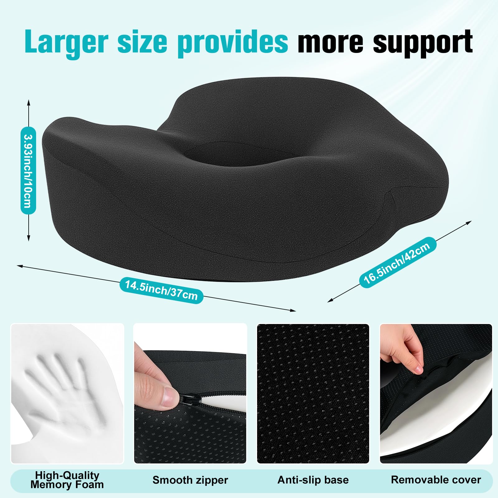 KIENG Cuscino da seduta in memory foam, per coccige, per alleviare la sciatica, il dolore all'anca e al coccige, per sedie da ufficio, sedie a rotelle, auto, con base antiscivolo per sedersi a lungo