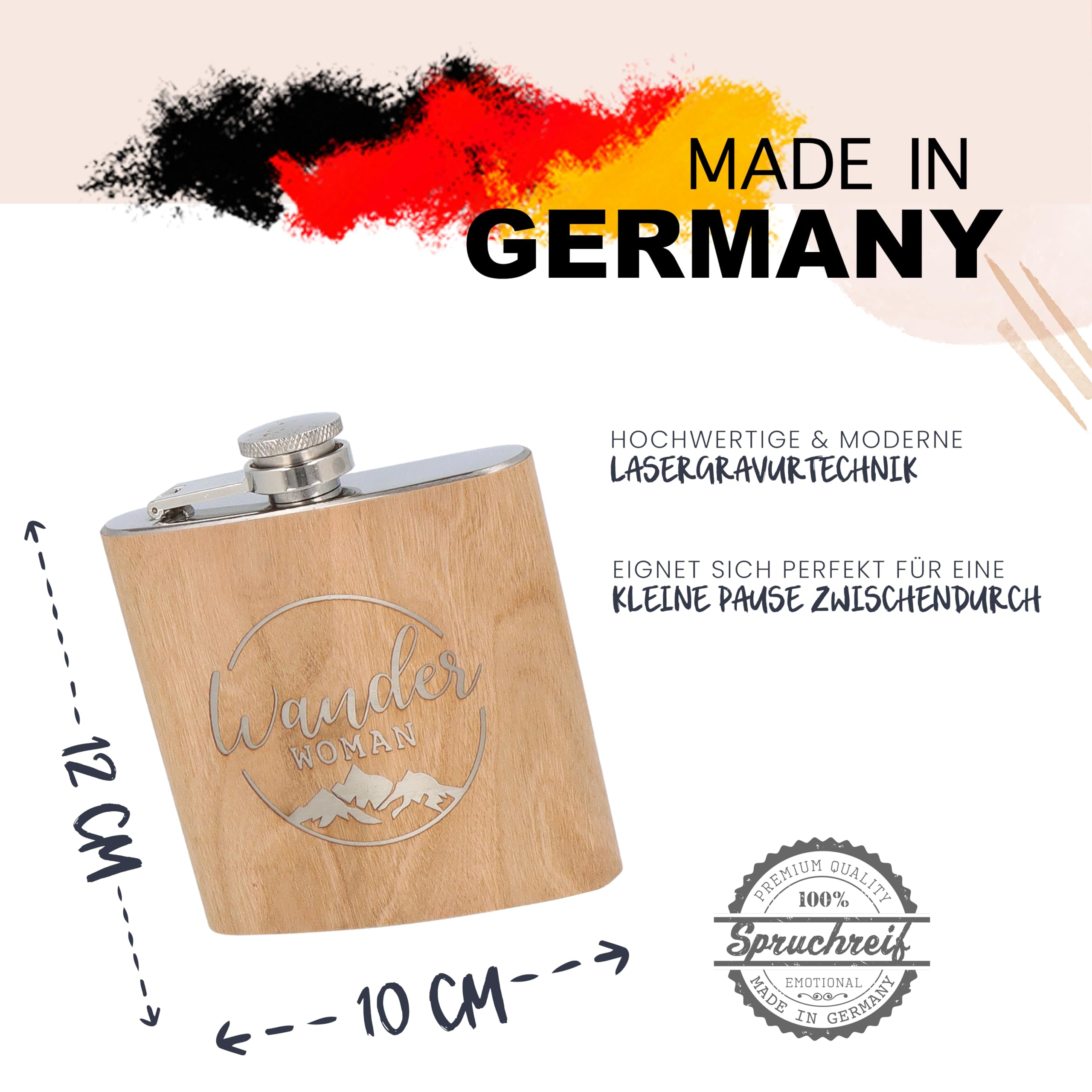 Spruchreif | Flachmann aus Edelstahl mit Gravur „Wander Woman“ | Originelle Geschenkidee für Frauen & Wanderinnen | Perfektes Outdoor-Geschenk