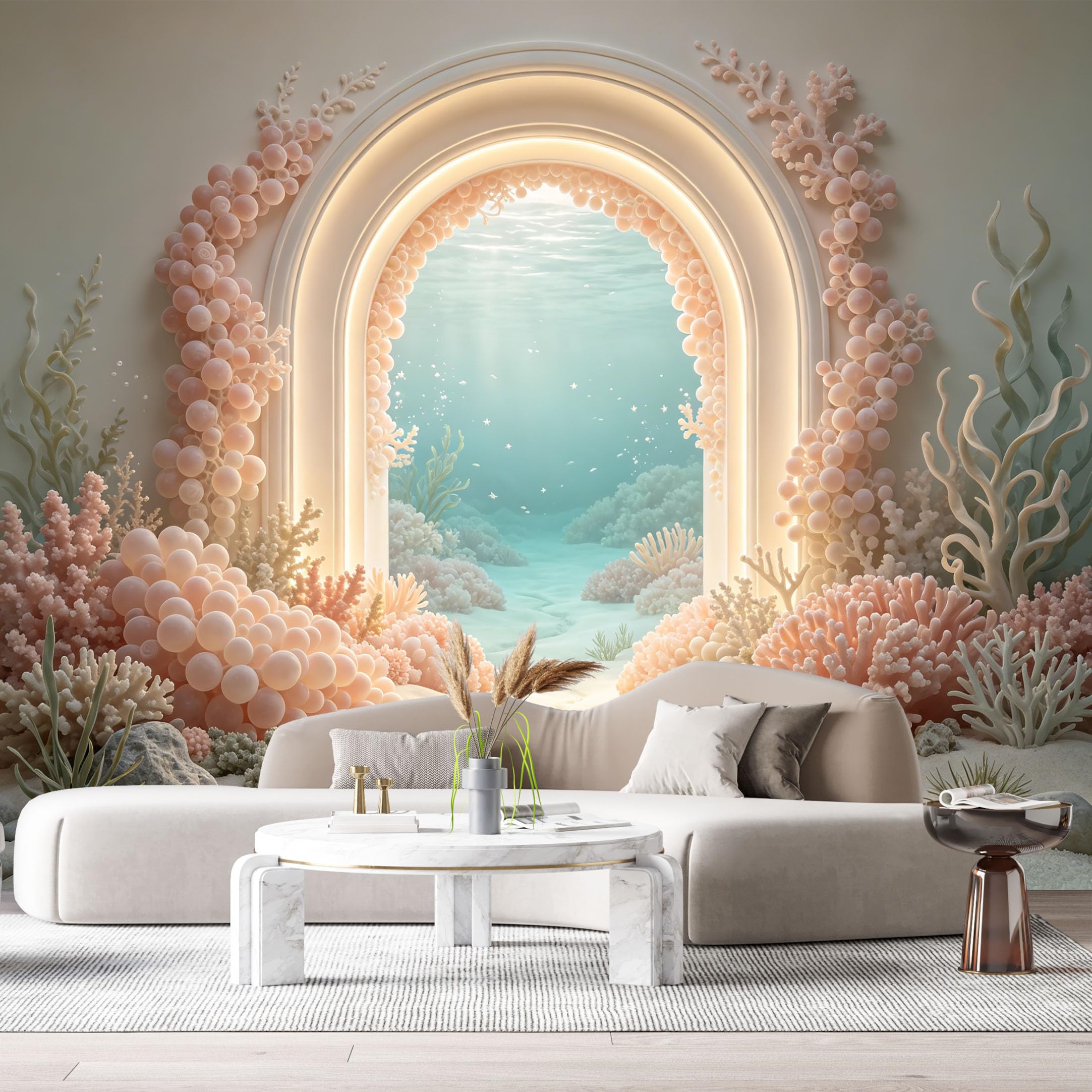 Custom Size Wall Murals Ocean Marine Coral Reef Underwater Arch 3D Trompe L'Oeil SelfAdhesiveWall Fabric Removable Wallpaper Wall Decor for Living Room Bedroom Bathroom