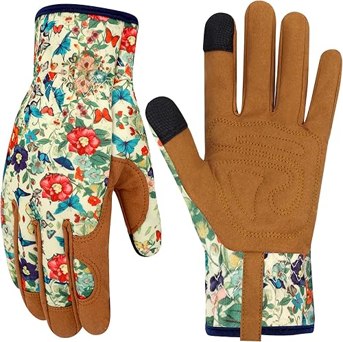 Guantes de jardinería de cuero para mujer, guantes de jardín a prueba de espinas, guantes de trabajo para pantalla táctil, regalos