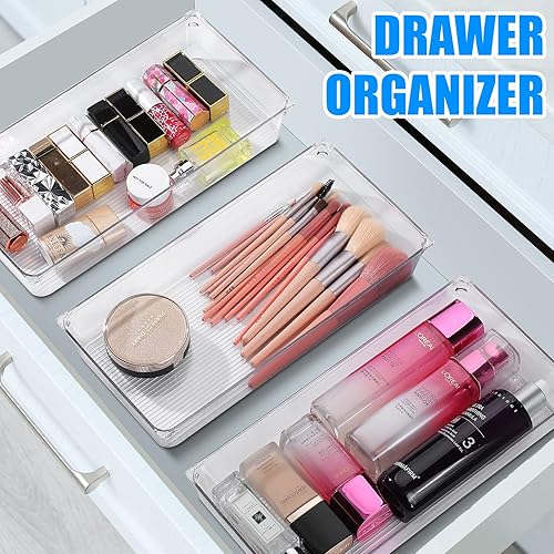 Miniatura 5 de 8 piezas de plástico transparente organizador de cajones de aparador, separadores de cajones de escritorio, refrigerador, cubos organizadores