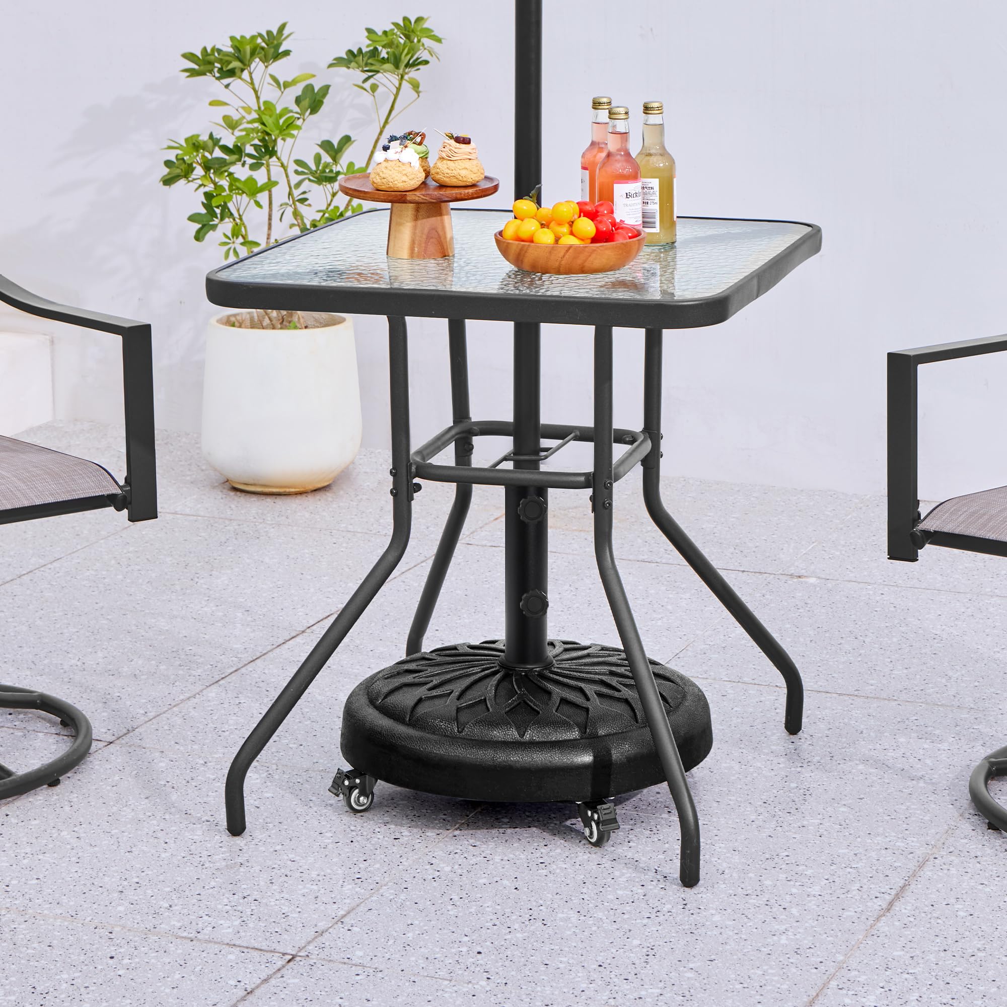 Yaheetech Base de Sombrilla 20kg Diseño Retro, 4 Ruedas Bloqueables Negro | Mástiles de 34/38/48mm, Fácil Movilidad, Resina y Metal Resistente a la Intemperie, Ideal para Jardín/Patio/Terraza/Eventos