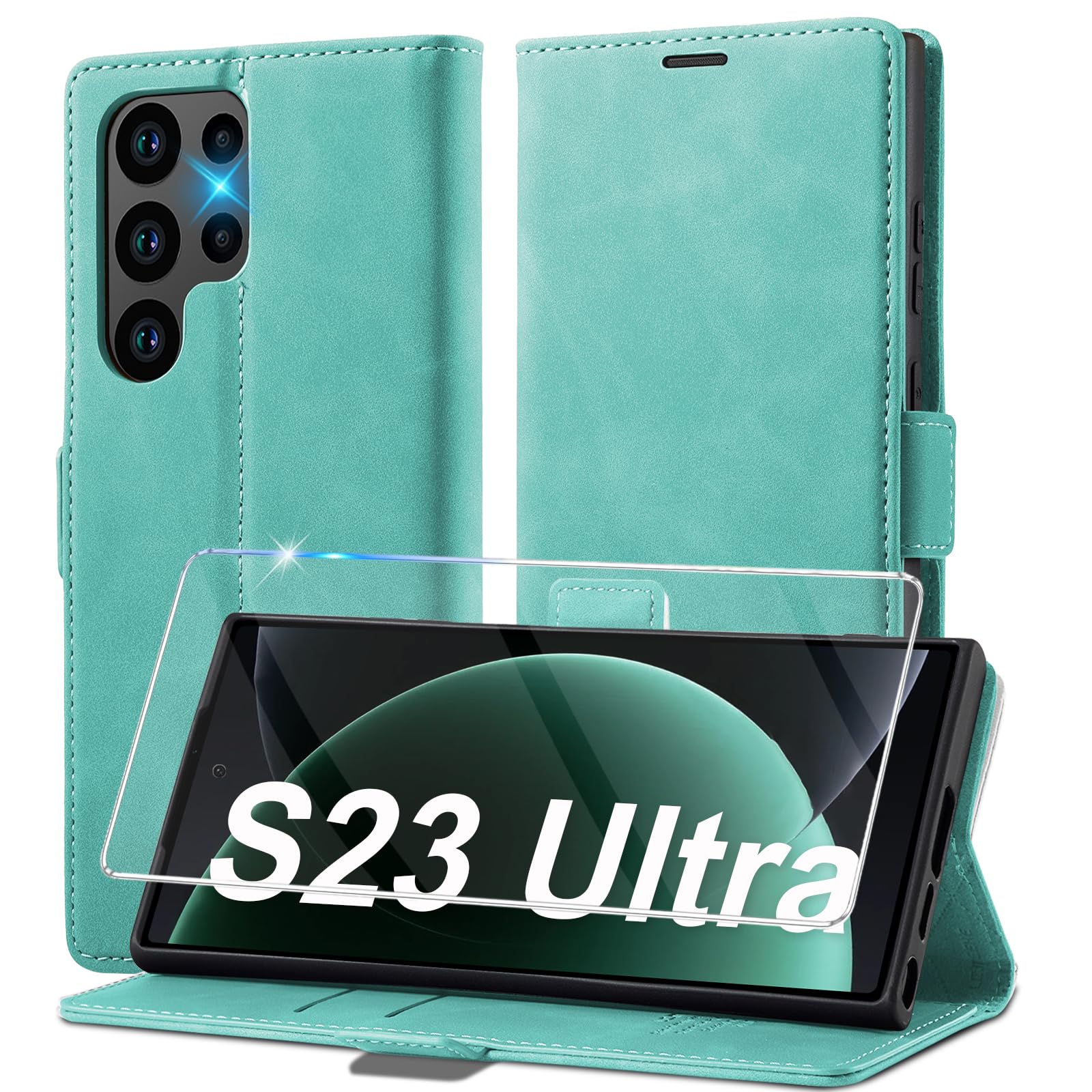 Coque Samsung S24 Ultra étui rabat cuir avec film écran, protection intégrale anti-rayure