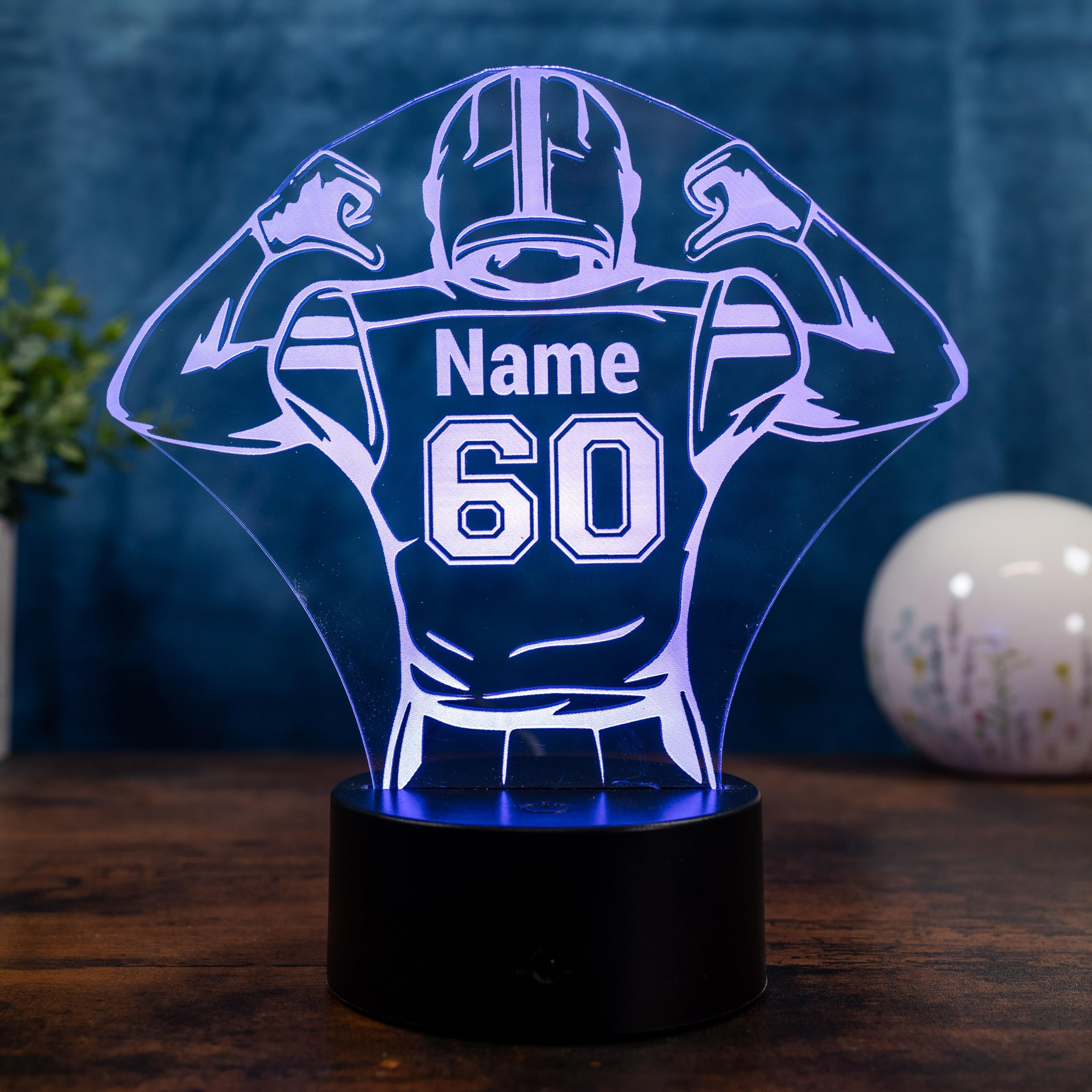 Football Lampe personalisiert – American Football Spieler Geschenk mit Name & Nummer, LED Nachtlicht Football, Sport Geschenk Spieler, Kinderzimmer Deko Licht