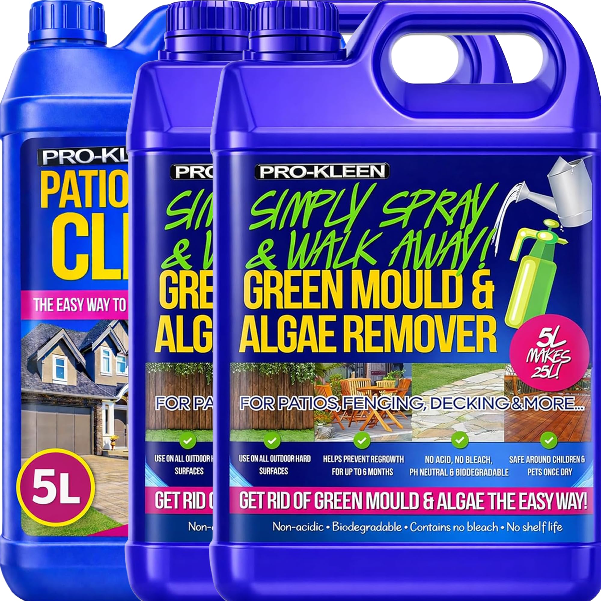Pro-Kleen Simply Spray & Walk Away Concentrate Patio - Fencing - Decking - Green Mould & Algae Remover and Pro-Kleen Patio & Driveway Cleaner (10L Simply Spray with 5L Driveway Cleaner)