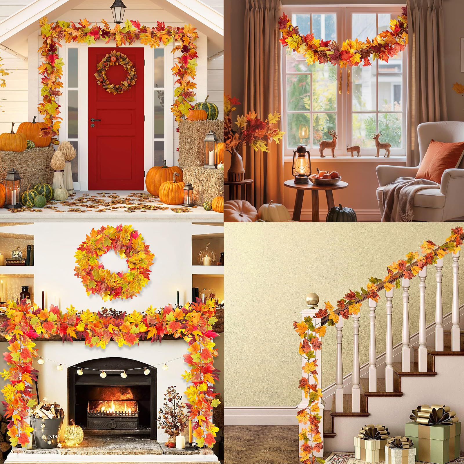 Guirlande Feuilles D'Érable Artificielles 175cm - Décoration Automne Halloween Thanksgiving