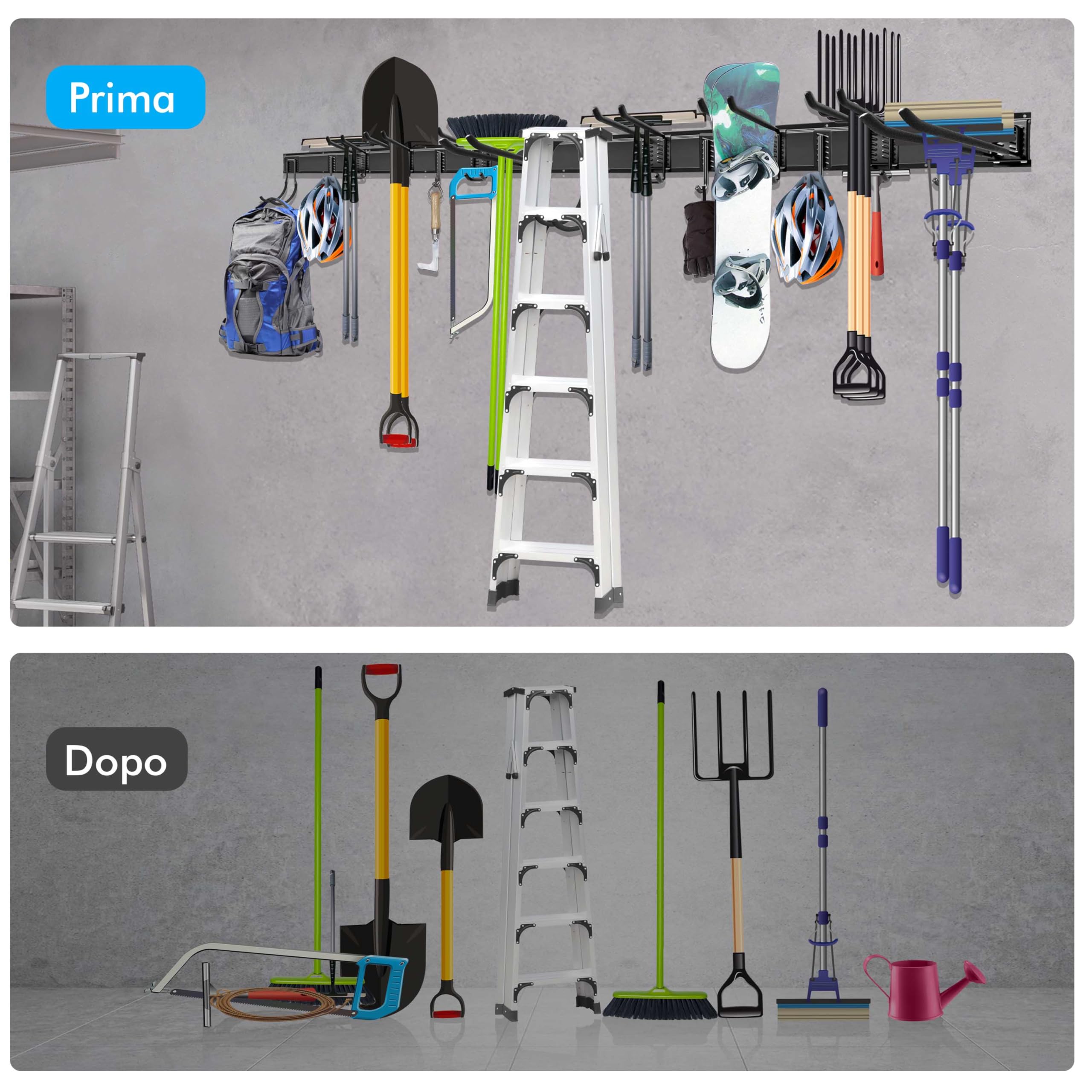 Mimoke Supporto da parete per garage e giardino, organizer per utensili con diversi ganci per attrezzi da giardino, elettroutensili e altro (5 pannelli con 15 ganci)