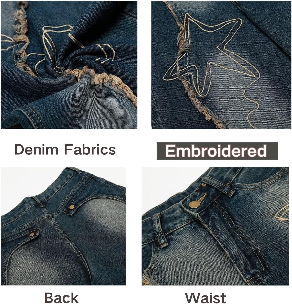 Baggy Jeans for Women Girls Star Wide Leg Barrel Jeans Embroidered Patchwork Cute D... - Image 5