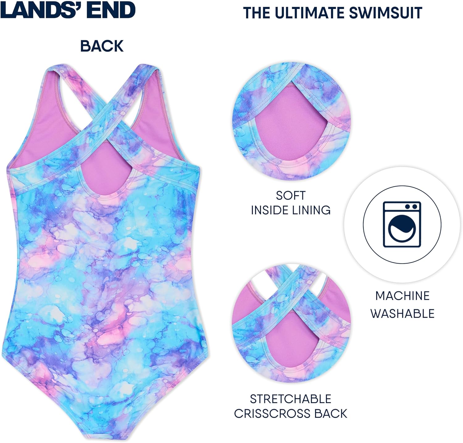 Lands' End Girls' UPF 50+ Stretch Crisscross Back One Piece Swimsuit