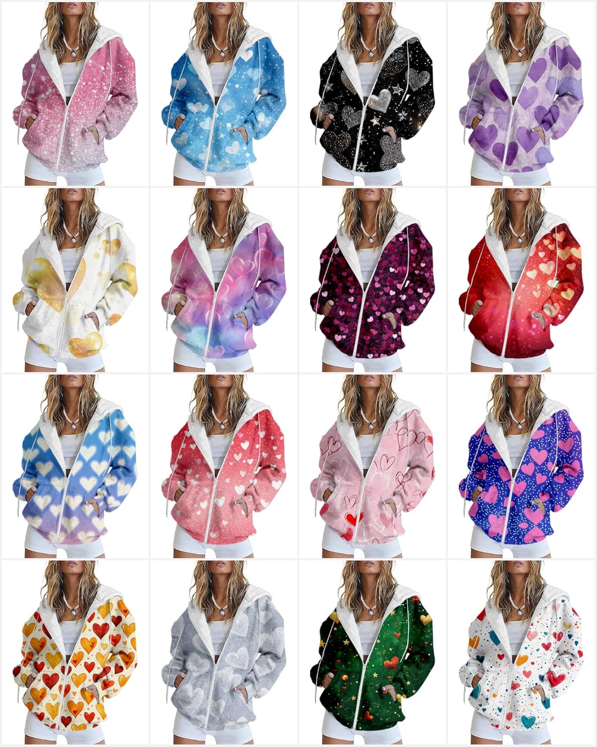 MARSVOVO Valentines Day Cute Love Heart Womens Zip Up Hoodie Fashion Casual Ladies Jacket Long Sleeve Hooded Sweatshirts - Image 3