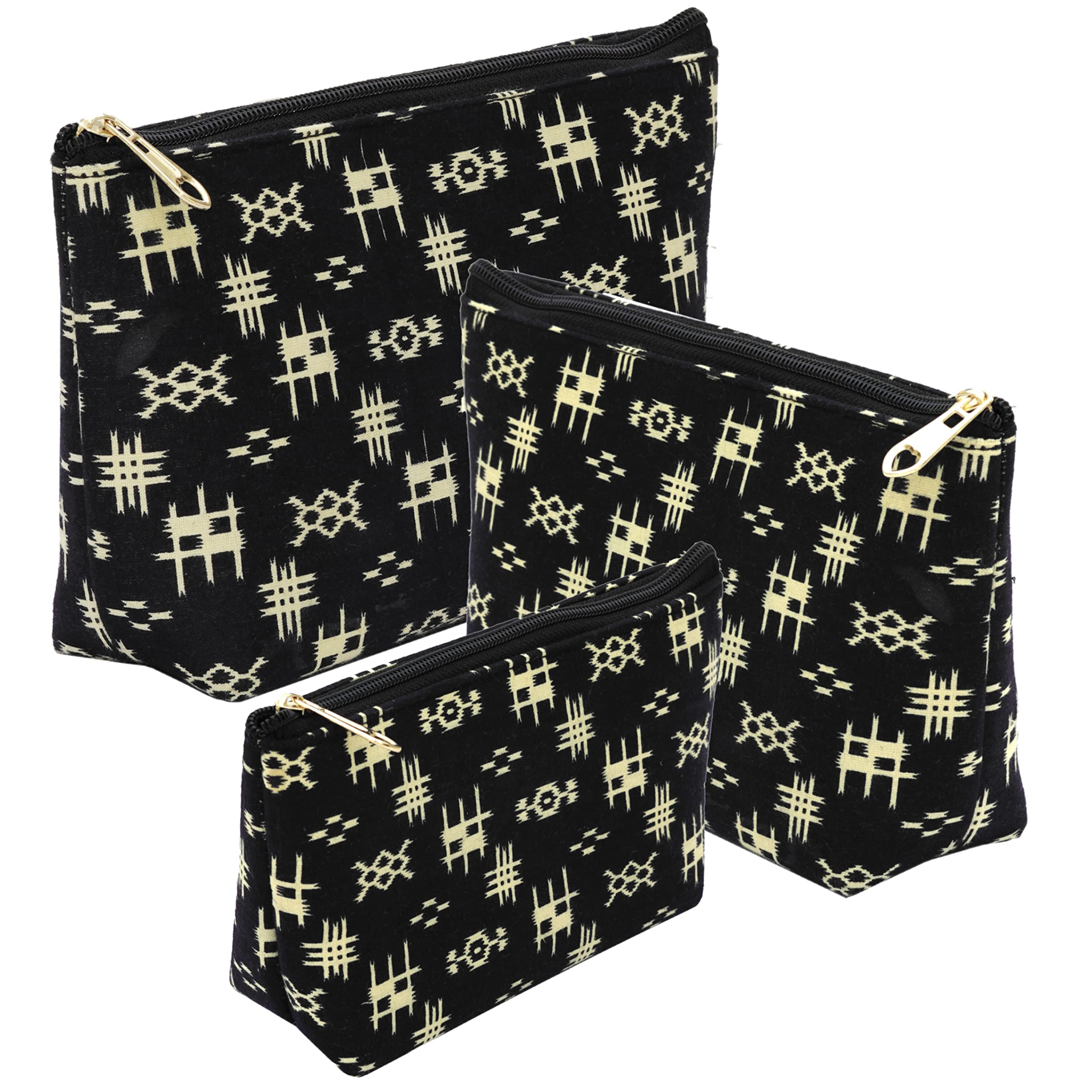 NISUN Small Canvas Set of 3 Multipurpose Travel Pouch, Pouch for Cosmetic stuffs, Women Makeup Organizer Bag, Aesthetic and Trendy,(in Black Color with Golden Print)-image-13