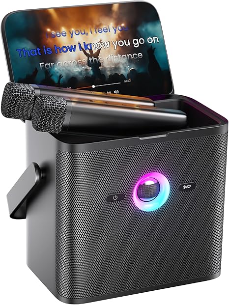 Karaoke Machine for Adults, with Lyrics Display and Screen, Karaoke System for YouTube, 2 Wireless Microphones, Autotune & Echo, KaraFun Prime, Portable Karaoke Speaker for Home Outdoor Party