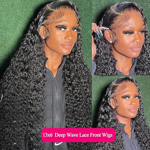 Miniatura 7 de Pelucas de cabello humano sin pegamento, prearrancadas de 13 x 6 pulgadas, con encaje frontal de onda profunda, pelucas de cabello humano para