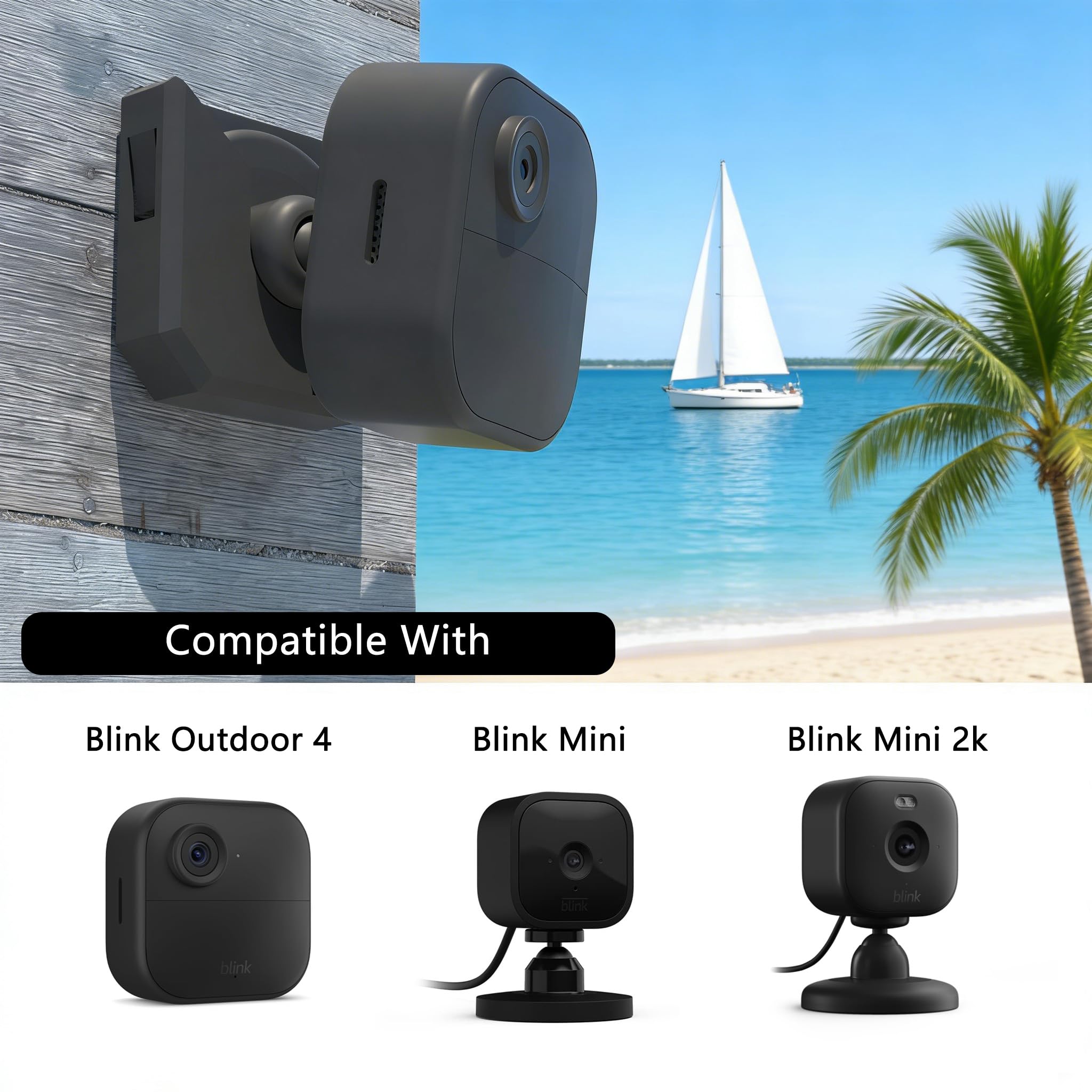 4 Pack for Blink Mini 2k Camera Outdoor 4 No Drill Wall Mount Bracket Adhesive Camera Holder Compatible with Blink Cameras (Black) - 4