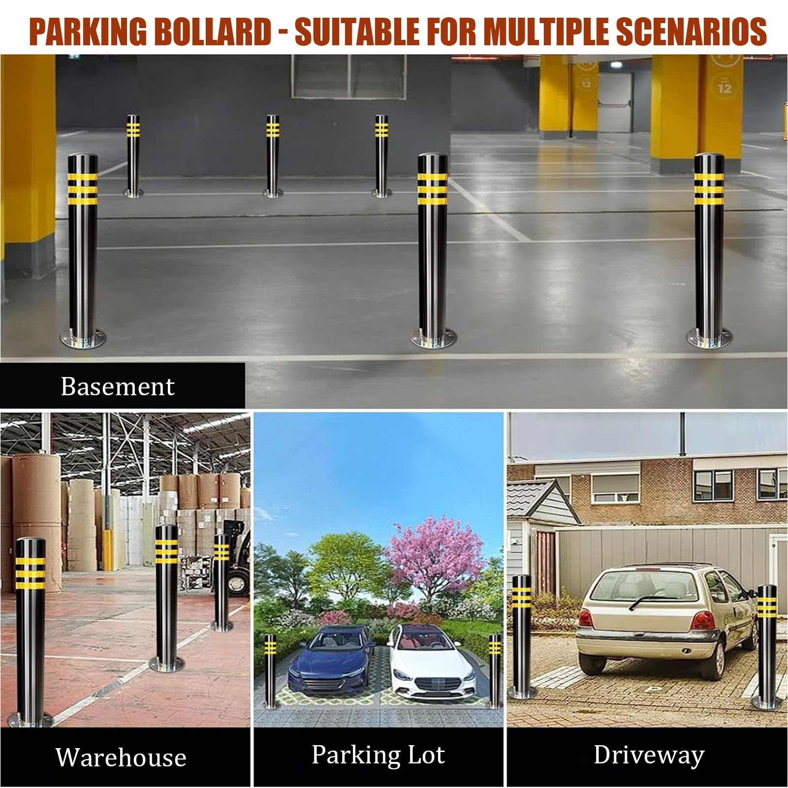 Bolardo de Seguridad Bolardo De Acero Inoxidable Con Guardia De Seguridad Puesto De Estacionamiento De Control De Tráfico Para Garajes, Entradas De Acceso Y Aceras(1 Pack,H 23.7in x D 4.5in)