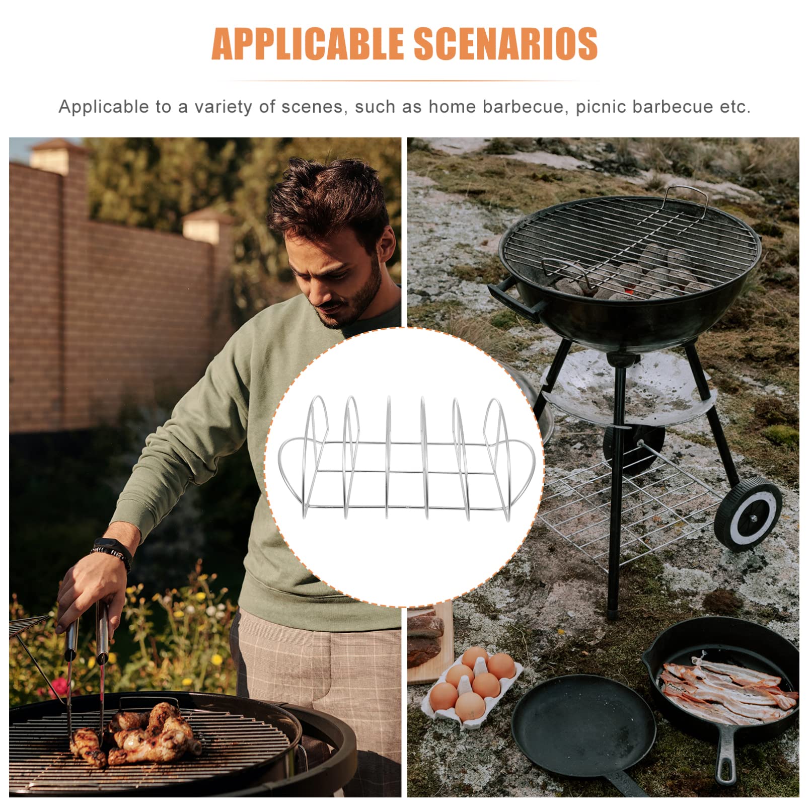 Hemobllo Rack per Costine in Acciaio Inox, Supporto Barbecue Robusto | 1 Pezzo, Finitura Argento, Struttura Portatile Flusso D’aria Uniforme, per Grigliare a Casa o Picnic