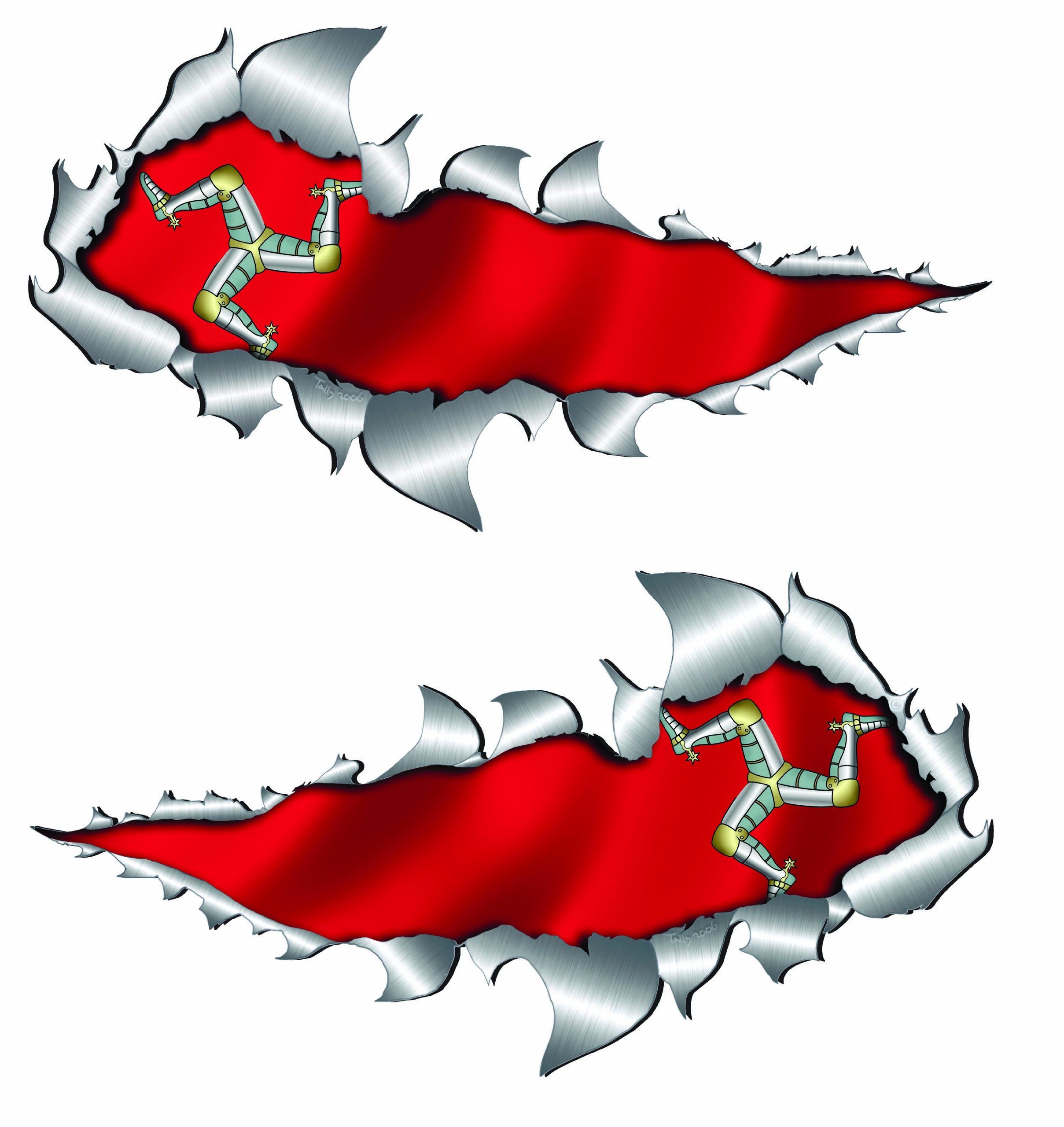 Isle of Man Flag Metal Rip Open Sticker 150mm