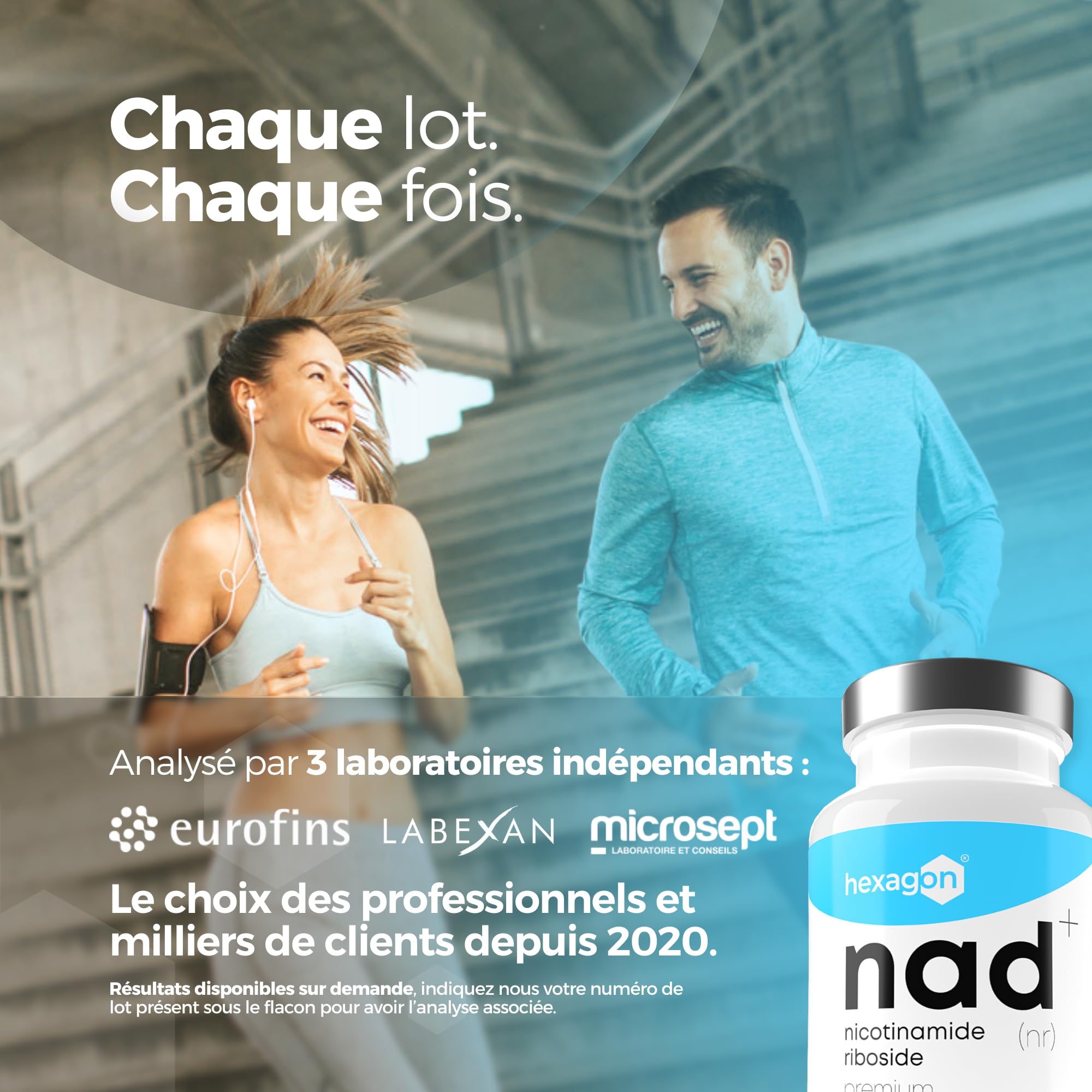 NAD+ Nicotinamide Riboside Chloride 300mg - +2 Mois de Cure - NAD Booster - Anti-Aging & Contre la Fatigue - Fabriqué et Testé en France - 60 Gélules Végétales - Vegan - Hexagon