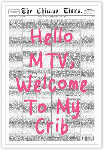 Retro Hello Mtv, póster de bienvenida a mi cuna, lienzo de periódico con fuente rosa, arte de pared de los años 70, en blanco y negro, impresiones