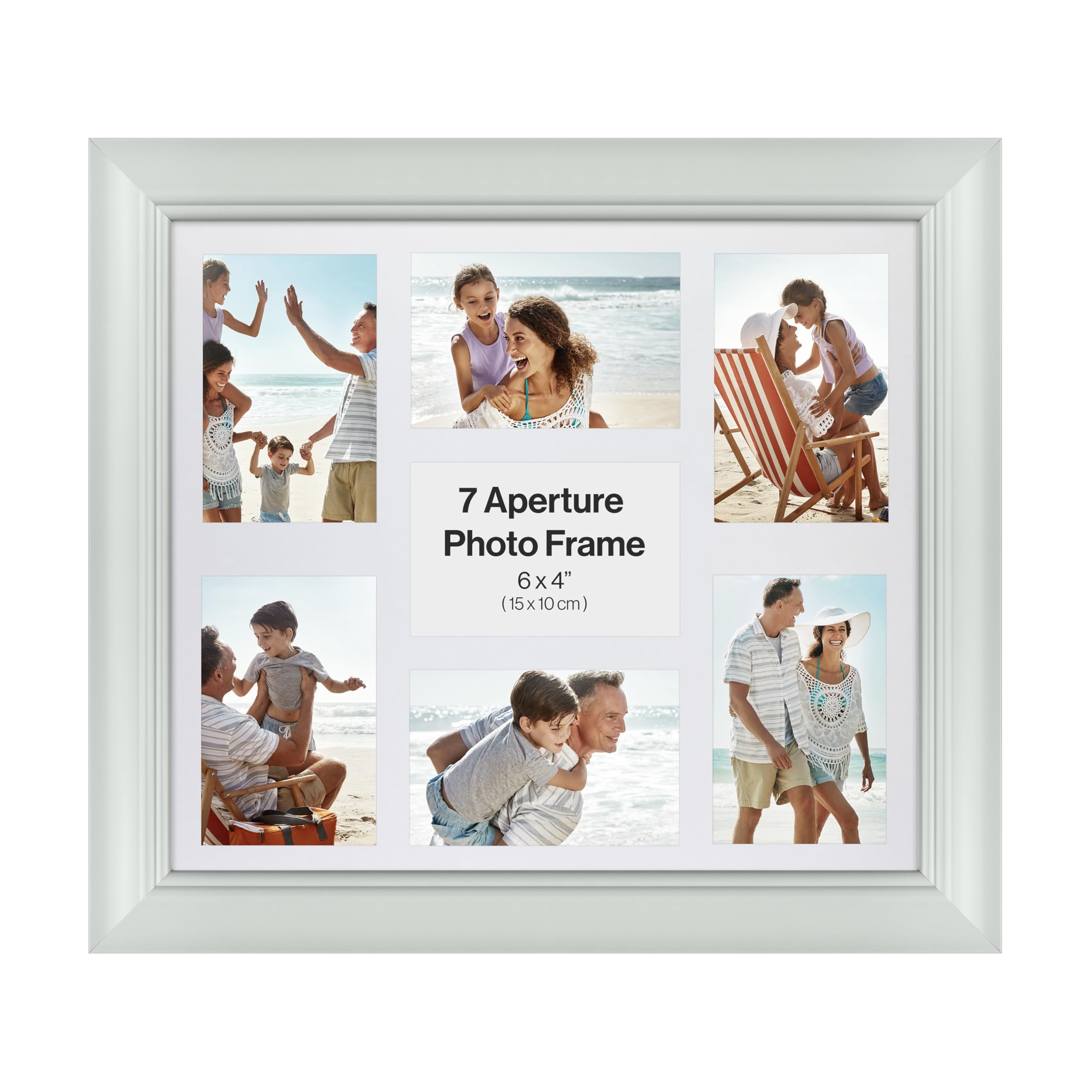 Home Selections Grey Traditional 6X4 Multi Aperture Photo Picture Frame, Holds 7 6X4" Photos Or Pictures, Wall Mounted Landscape Or Portrait.