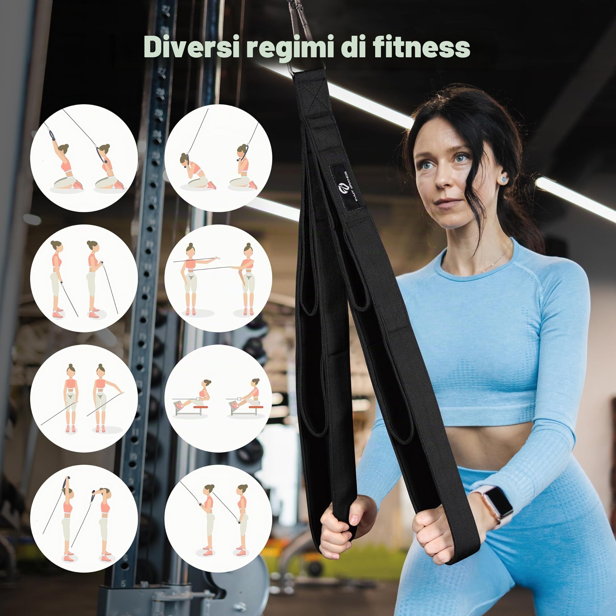 EVMT Ultimate - Corda per tricipiti da 33cm, 56cm, 74cm Attrezzatura Versatile per Allenamento della Forza, Accessori per Cavi robusti, Accessorio per Il Fissaggio LAT Pulldown di casa e Palestra