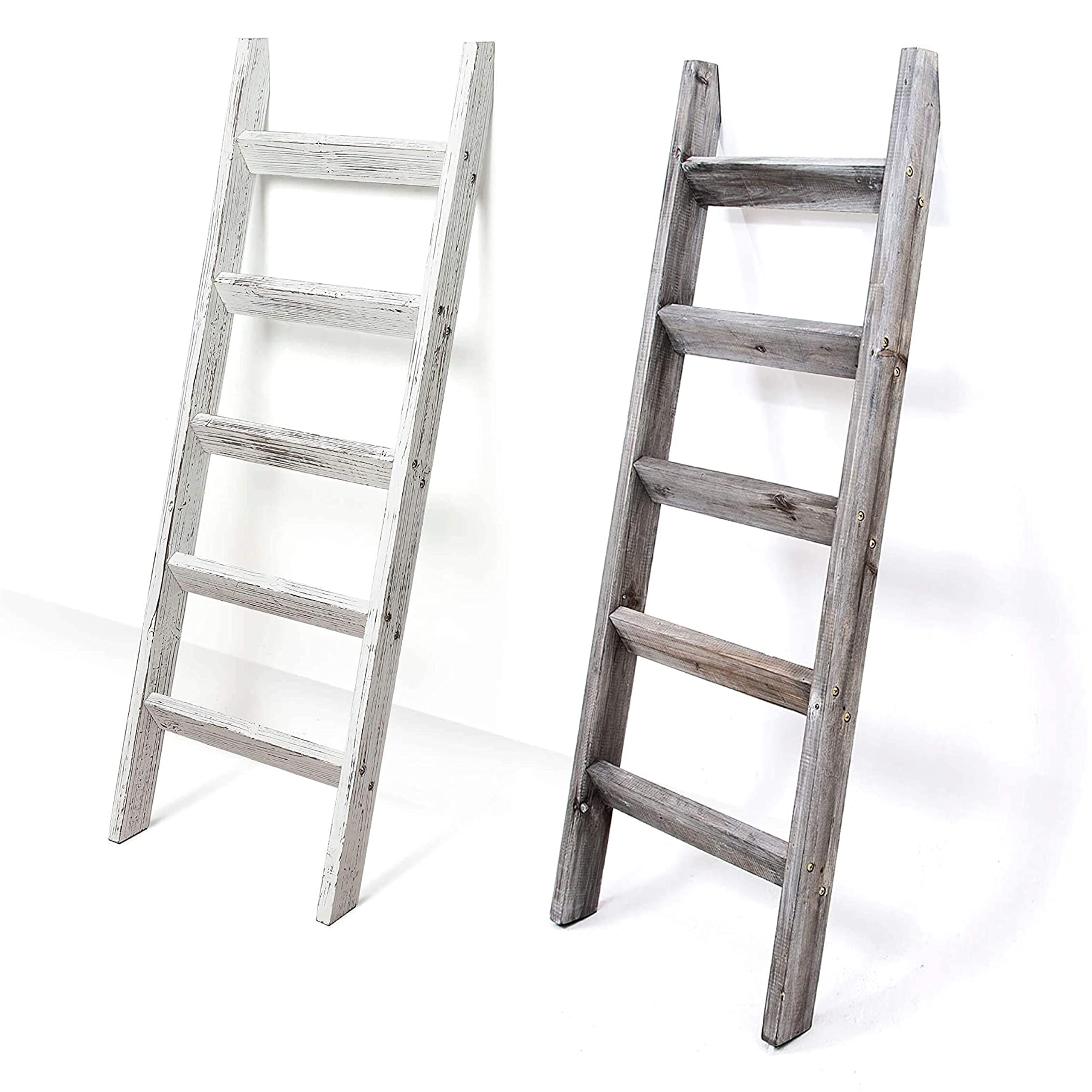 Hallops Blanket Ladders 5Tier Farmhouse Rustic Wood White Vintage
