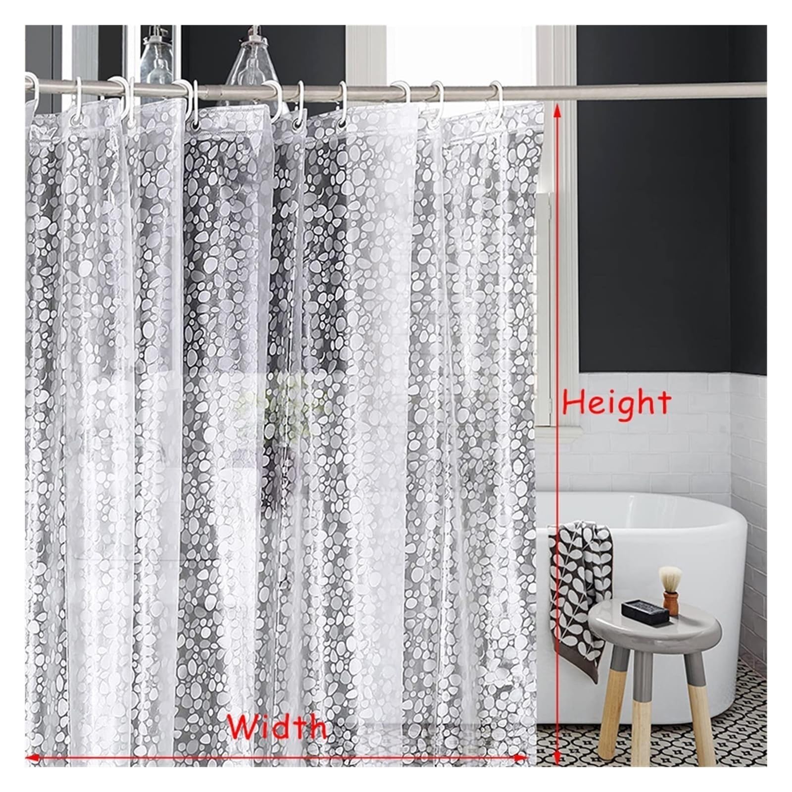 Rideau Douche Rideau de Douche 3D imperméable EVA, Rideau de Salle de Bain translucide à Motif pavé Moderne avec Crochets(White,W240xH180cm)