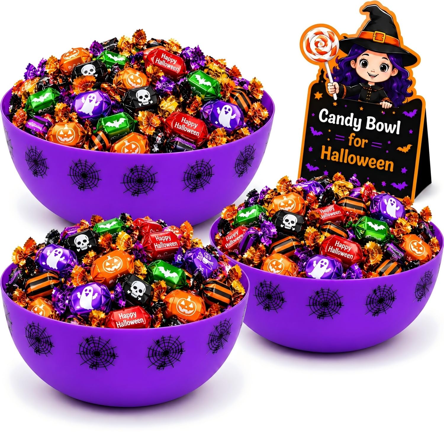 3pcs Halloween Candy Bowl Halloween Candy Dish For Decorations Party Pumpkin Ghost Spider Sweet Serving Dishes Snack Holder Decor For Porch 15oz Outdoor Serveware Set Kitchenware Basket Set