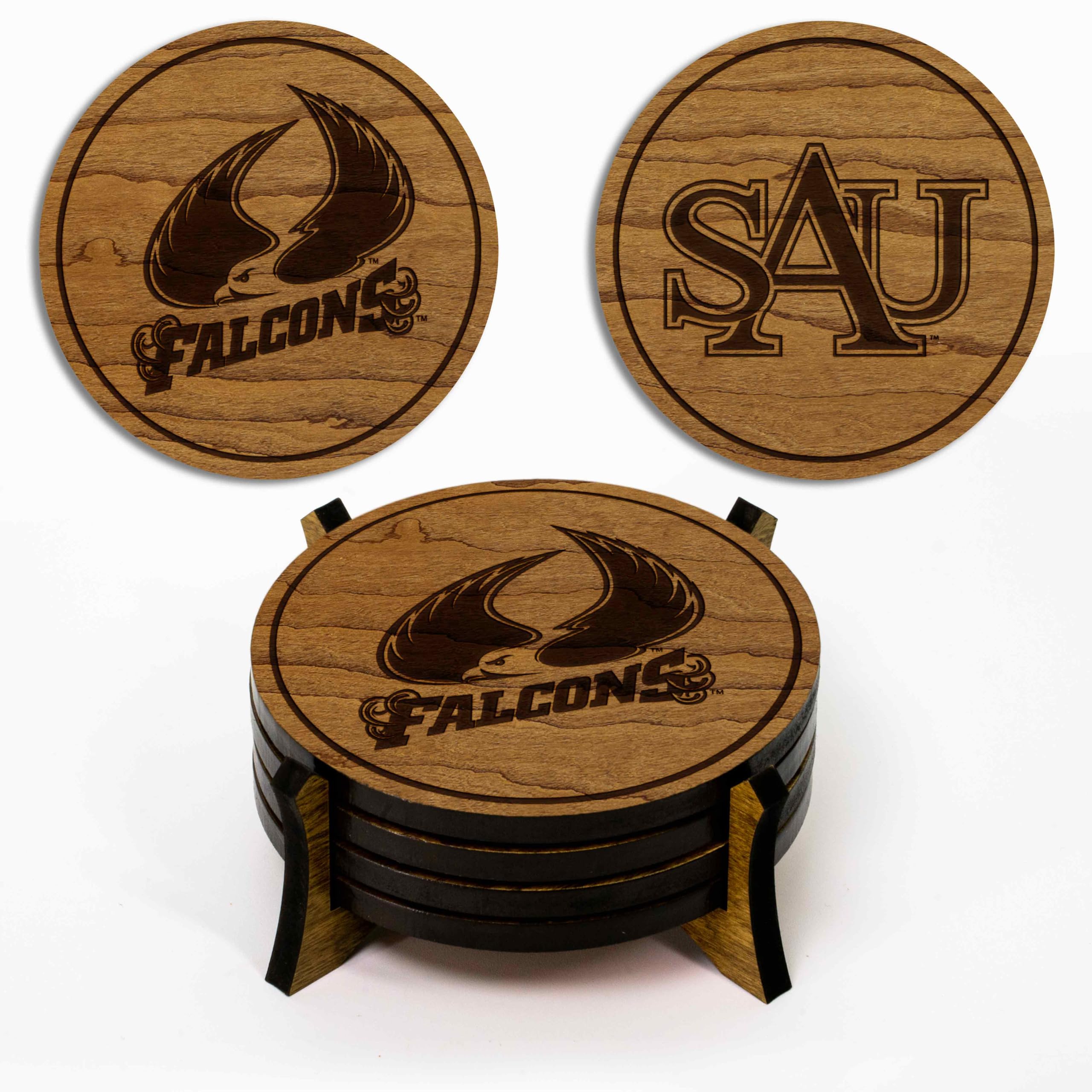 LazerEdge Untersetzer aus Holz, Motiv Saint Augustine's Falcons, Kirschholz, offizielles Lizenzprodukt, 4 Stück