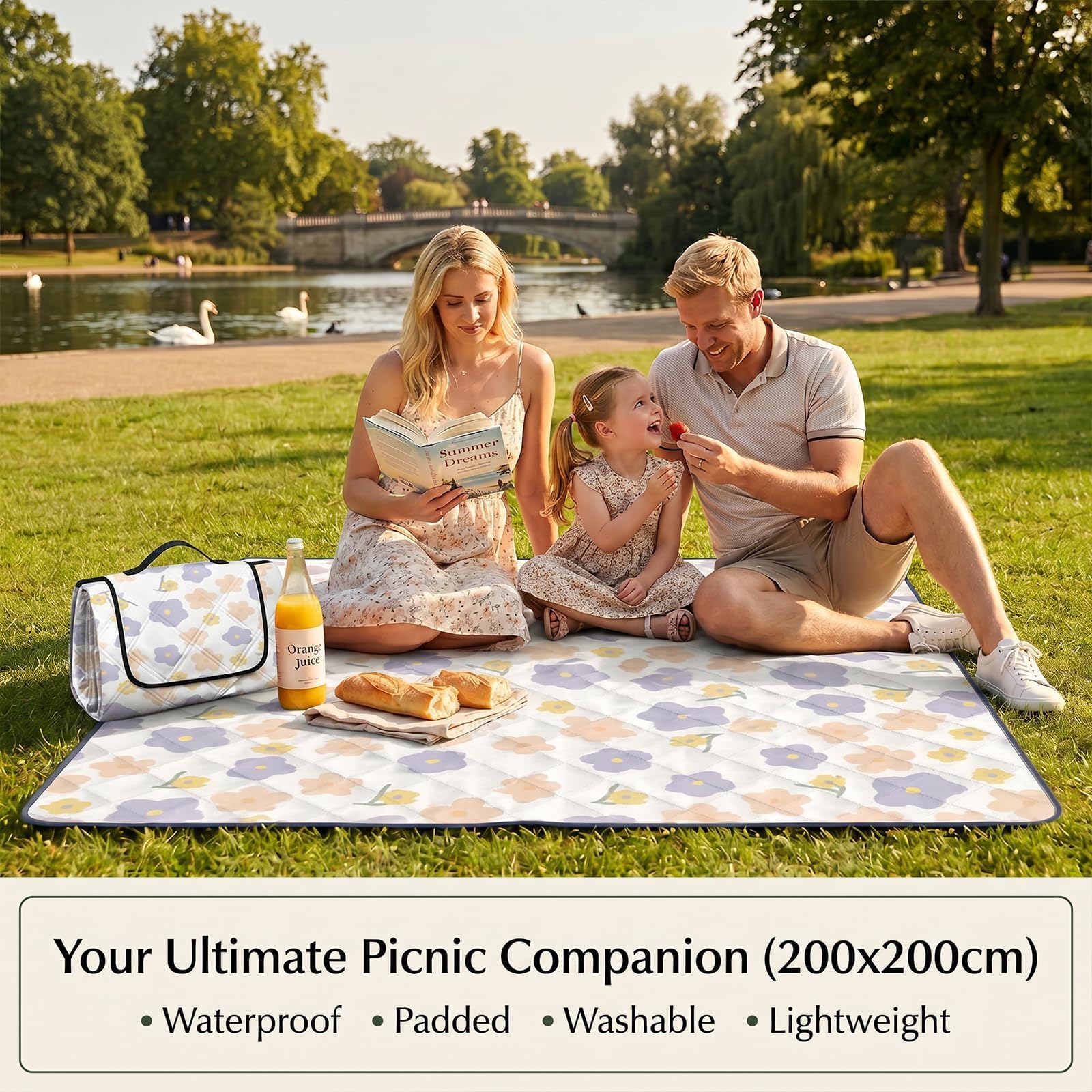 Coperta Picnic Impermeabile 200x200 cm Portatile con Maniglia Stuoia Spiaggia Campeggio Viola