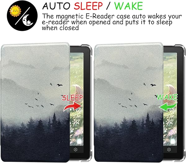 Transparent TPU Back Case for 6'' Bigme B6 Color/Bigme B6 Ultra-Thin Lightweight Enhanced Auto Sleep/Wake Cover with Thickened Corners, Magnetic Closure (Misty Forest) - 4