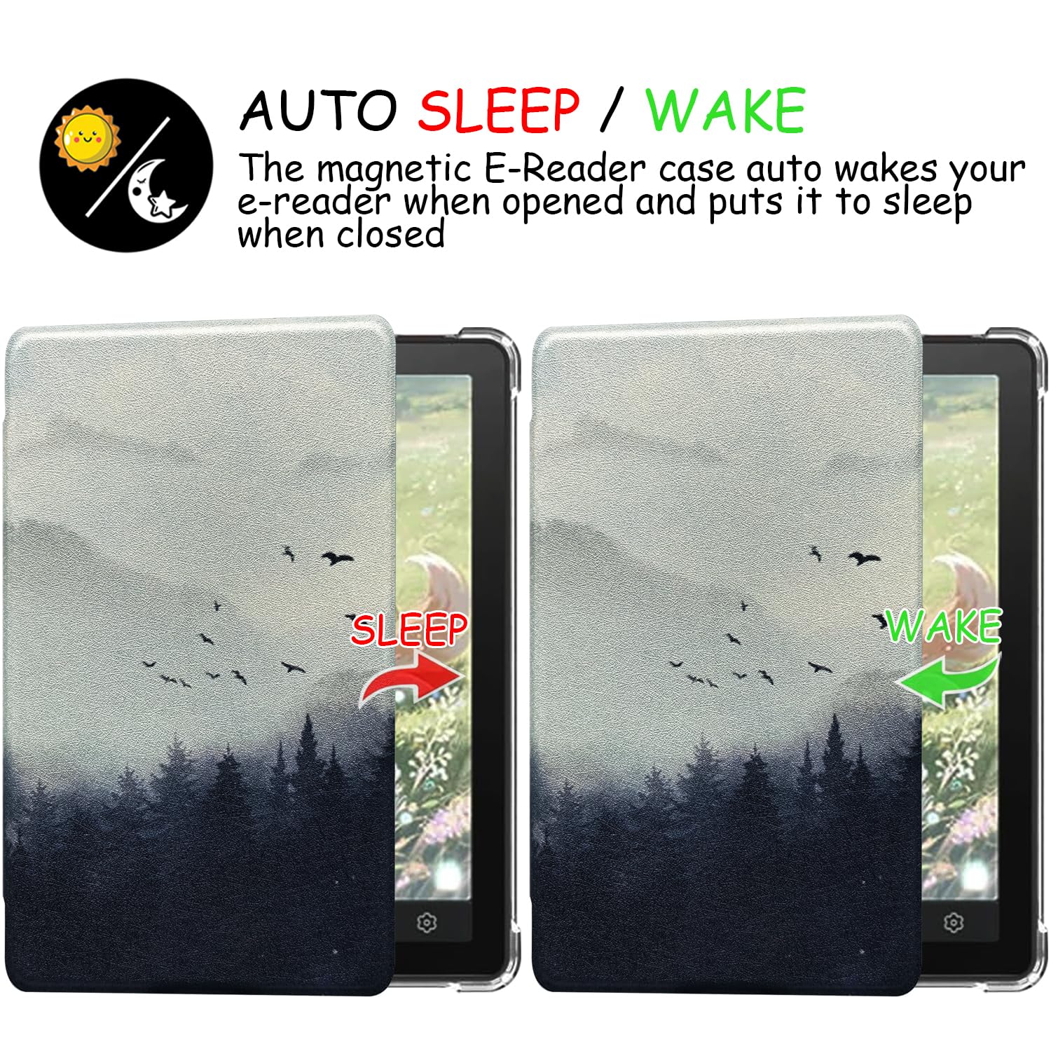 Transparent TPU Back Case for 6'' Bigme B6 Color/Bigme B6 Ultra-Thin Lightweight Enhanced Auto Sleep/Wake Cover with Thickened Corners, Magnetic Closure (Misty Forest) - 4