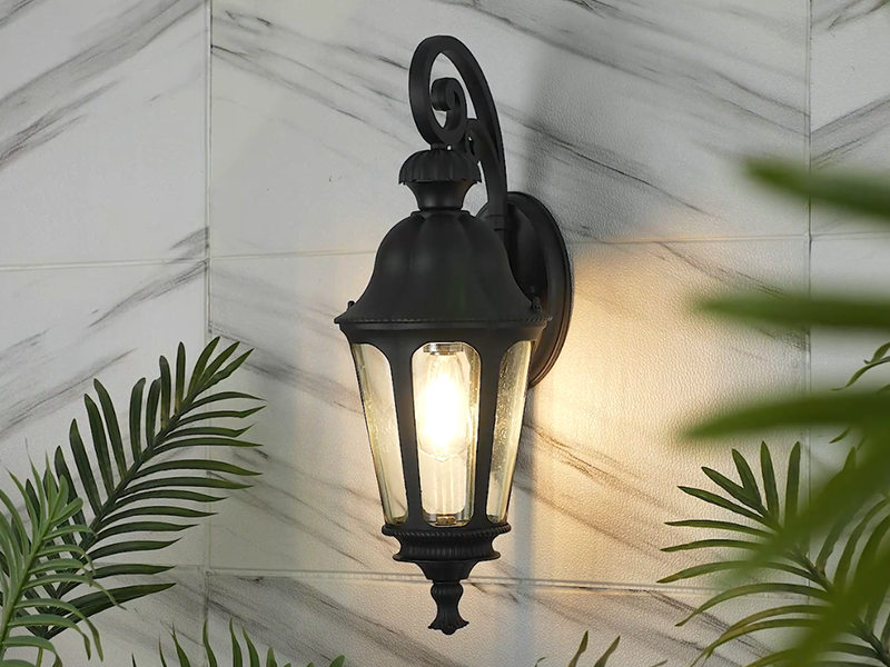 Image of Outdoor Wall Sconce, HWH 23'' Large Exterior Wall Lights with Seeded Glass, Wall Lamp Waterproof Antique Wall Lantern for Porch Patio Garage Entryway, 5HW90B-M BK
