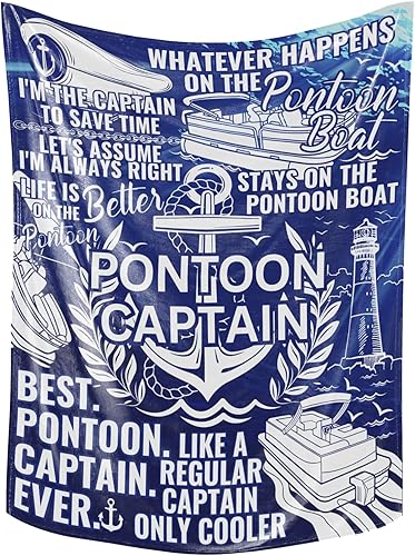 Pontoon Captain's - Manta de franela de 65 x 50 pulgadas, regalos azul y lago