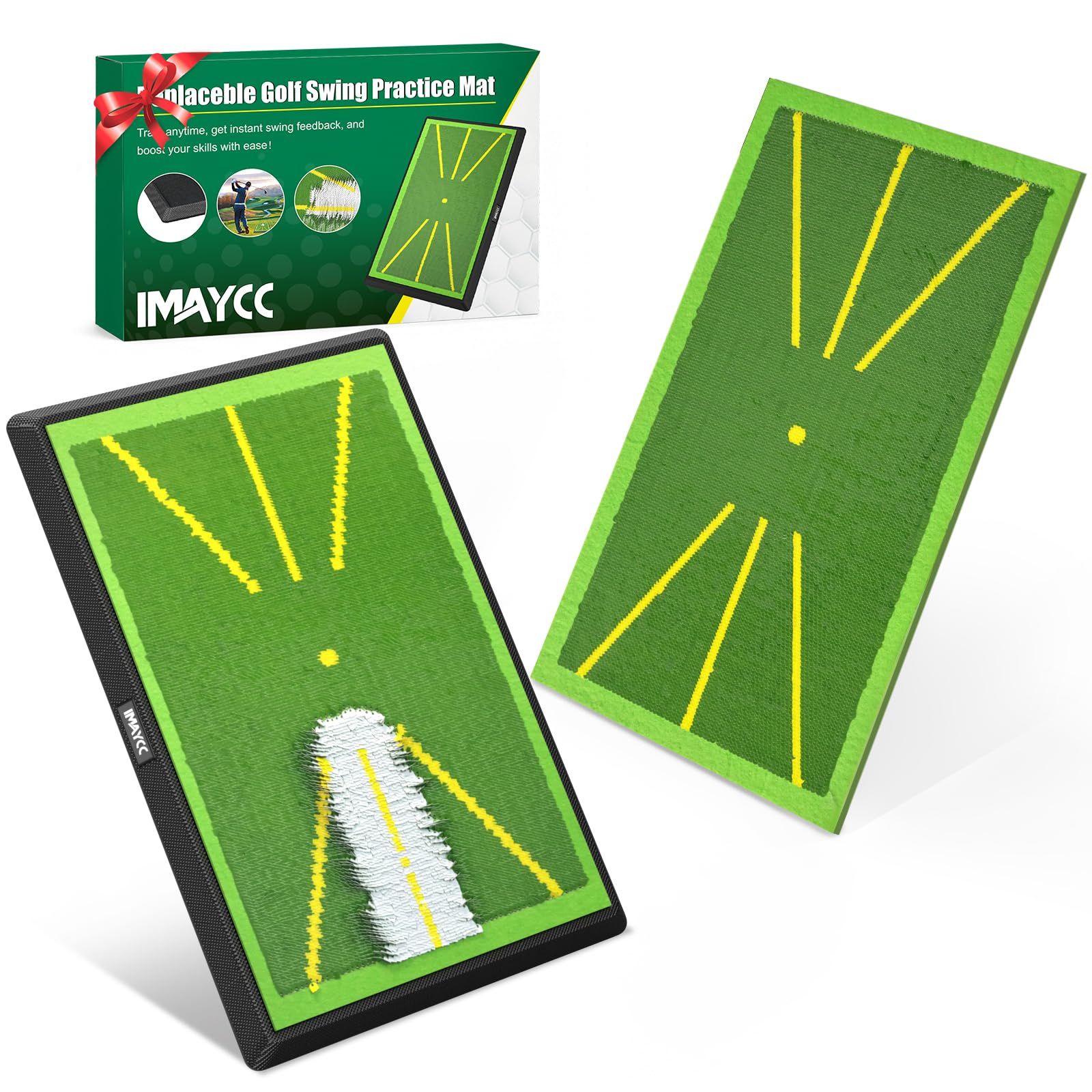 IMAYCC Golf Mat 2Pics Replaceable Hitting Practice Mat with Antislip Rubber Base for Analysing Swing Path Training Indoor Outdoor,Nice Gift for Golf Beginners,Adult and Children