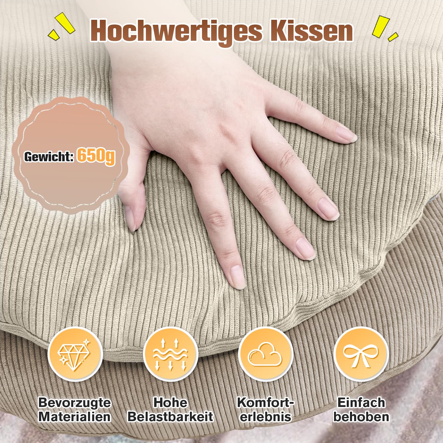 Sitzkissen Rund 30cm Dicke 6cm 1 Stück Bodenkissen Rund Sitzpolster Stuhlauflage Sitzpolster Stuhlkissen Polster Auflage für Wohnzimmer Büro Konferenzraum Cordstoff （Weiß）