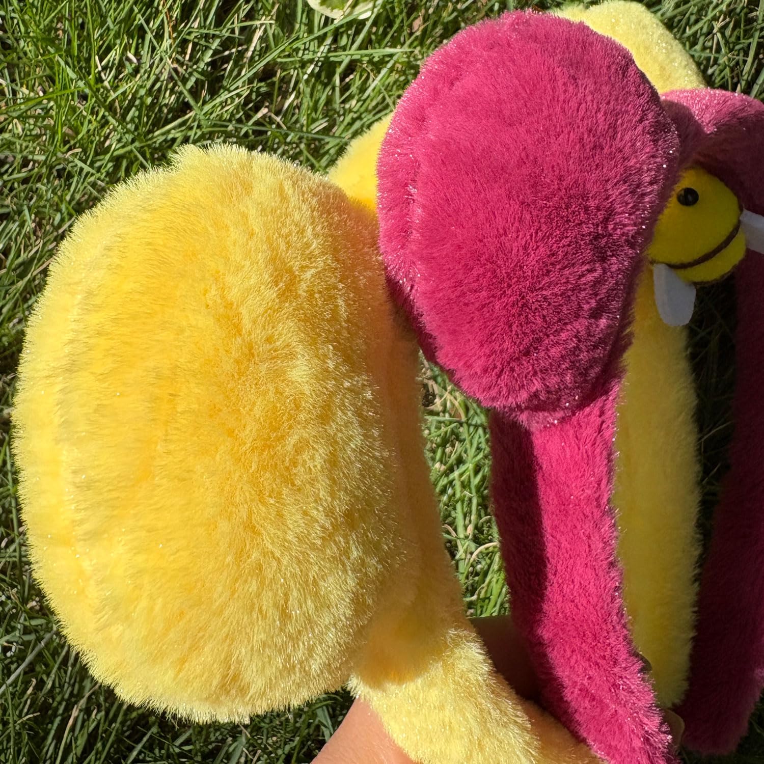 Plush Bear Ears Headband 2 Pcs – Yellow/Rose Red Ears for Birthday Party Gifts and Photo Props for Kids and Adults. Cute Accessories for Cosplay, Parties, and Makeup.