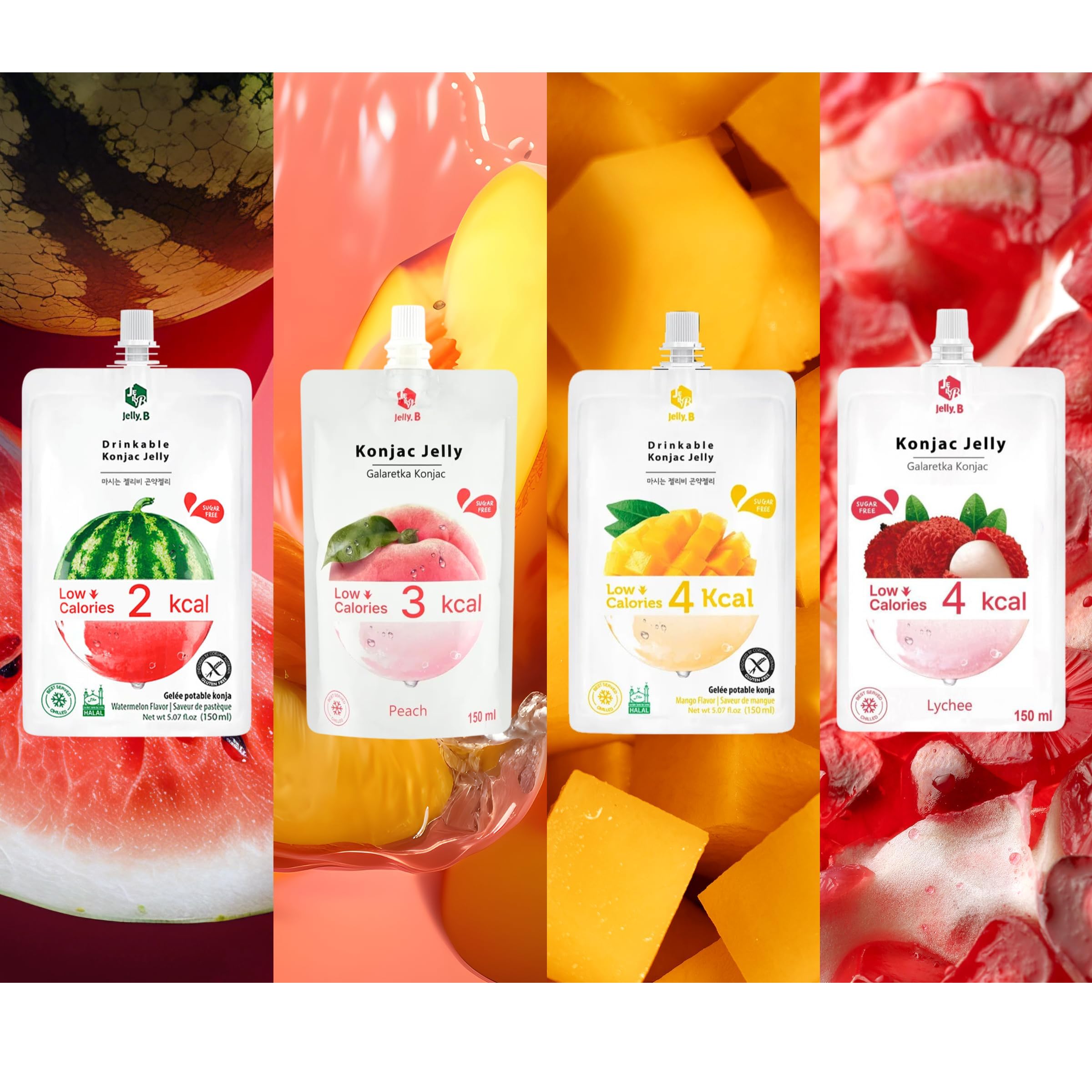 JELLY.B Trinkbares Konjac | 150g x 10er | Kalorienarm, Zuckerfrei, vegan & ballaststoffreich | Gesunder Snack für Diät, Sport & Alltag | Sättigend & Lecker (Pfirsich)