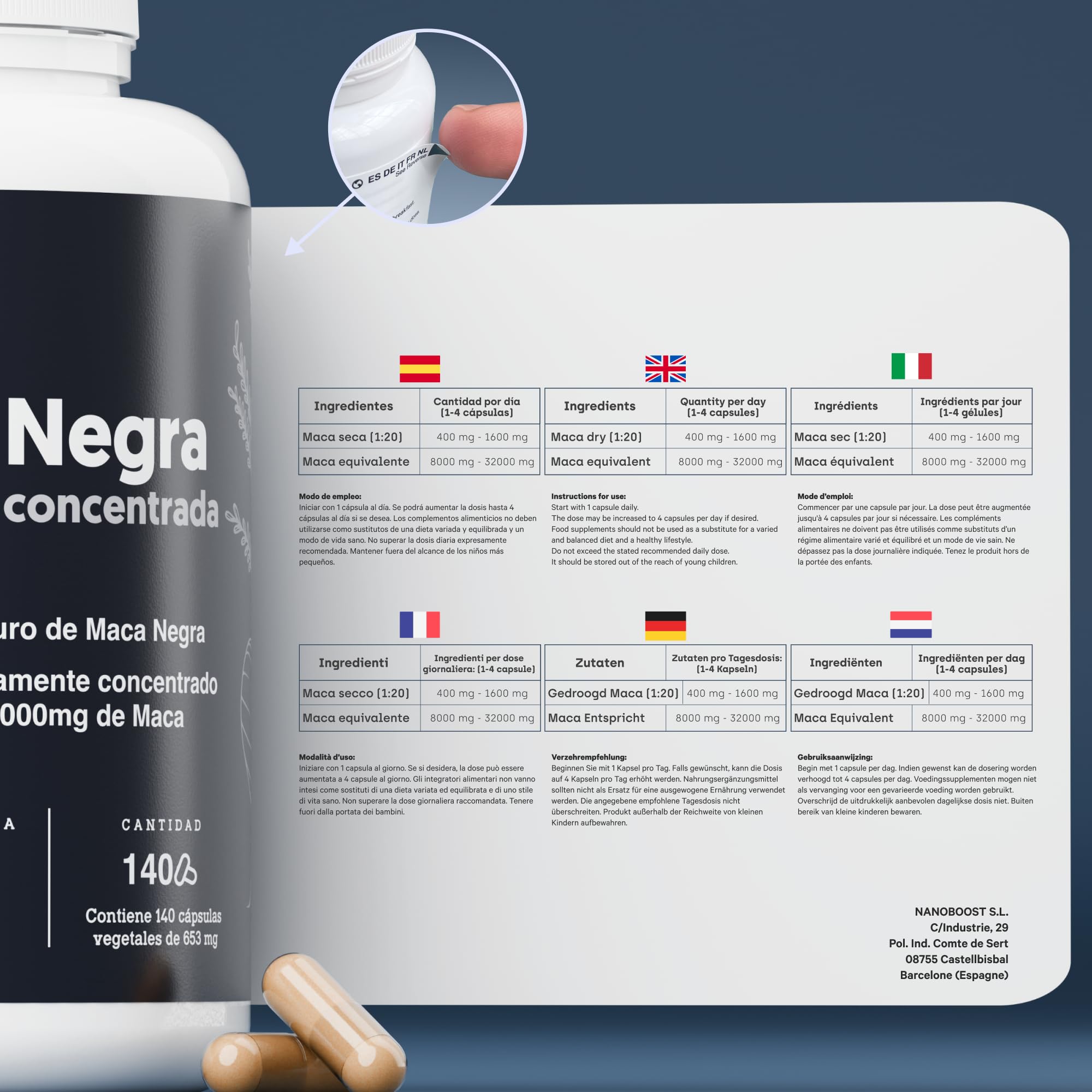Maca Noire Andine Pure 40.000 mg | Poudre Ultra-concentré 20:1 | Extra Forte | Énergie, Vitalité, Performance, Équilibre | 5 Mois |140 Capsules | Vegan | Homme et Femme | Haute Puissance