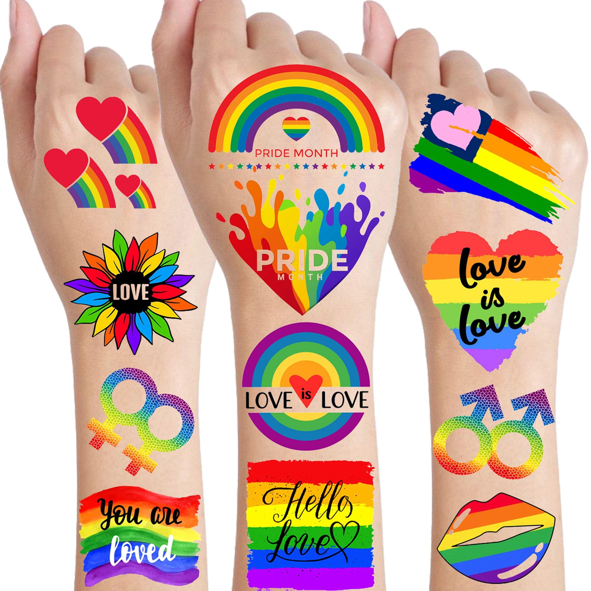 72 PCS Pride Tattoos, Rainbow Temporary Tattoos For Men Women Adults, LGBT Pride Face Tattoos Temporary, LGBTQ Flag Stripes Rainbow Body Stickers,