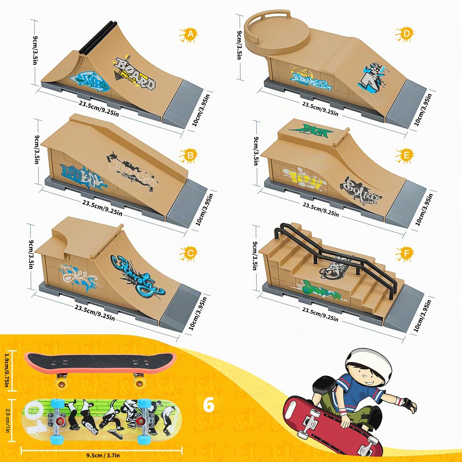 Gr8ware Mini Skate à Doigts/Mini Fingerboard Ensemble de Rampes Accessoires d'entraînement Cadeau pour Enfants