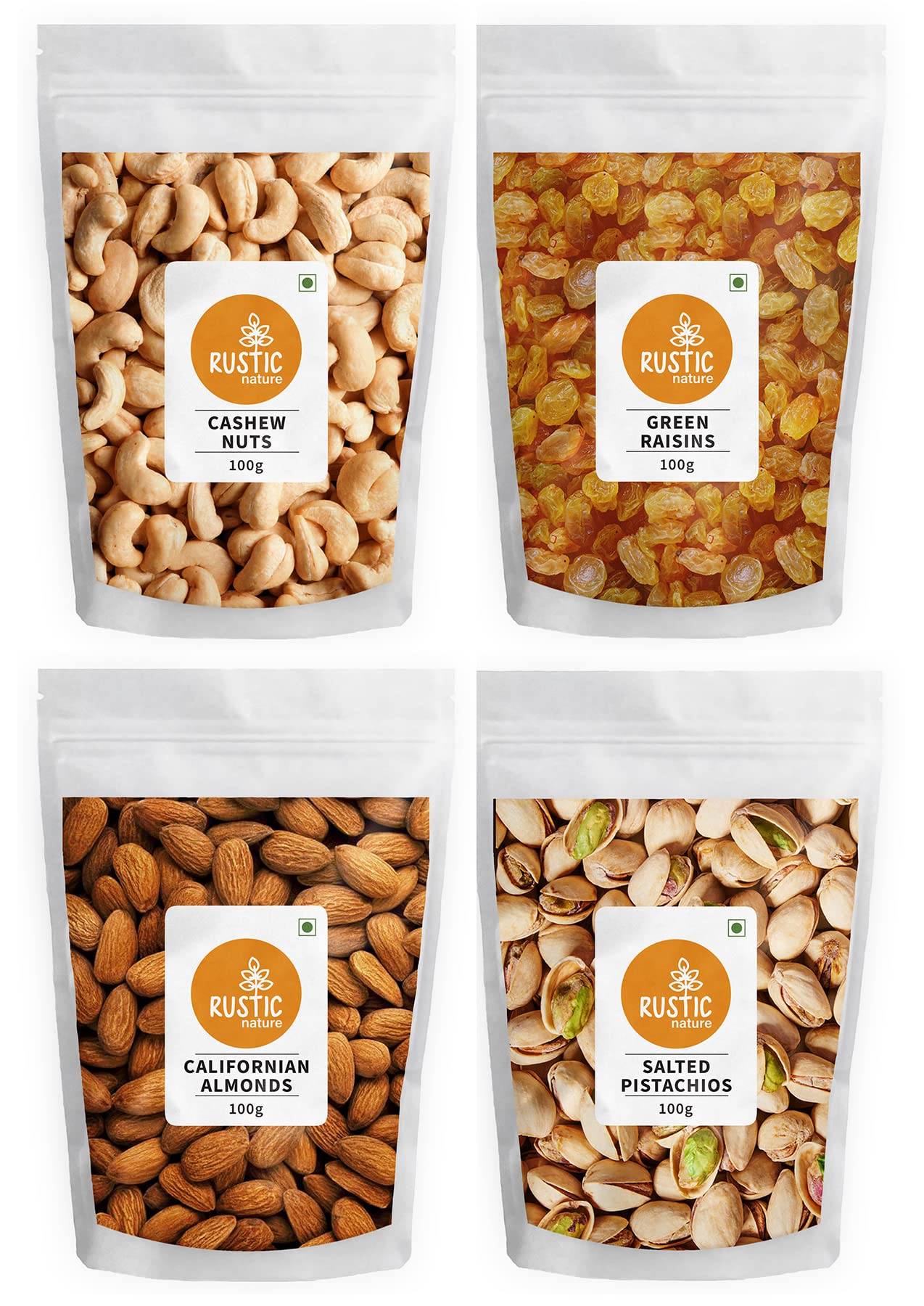 Rustic Nature Dry Fruits Mixed Combo Pack of Almond, Cashew, Raisin, Pistachio All Premium 100g*4 - (400g) (B0CK8ML2DT) Amazon Price History, Amazon Price Tracker