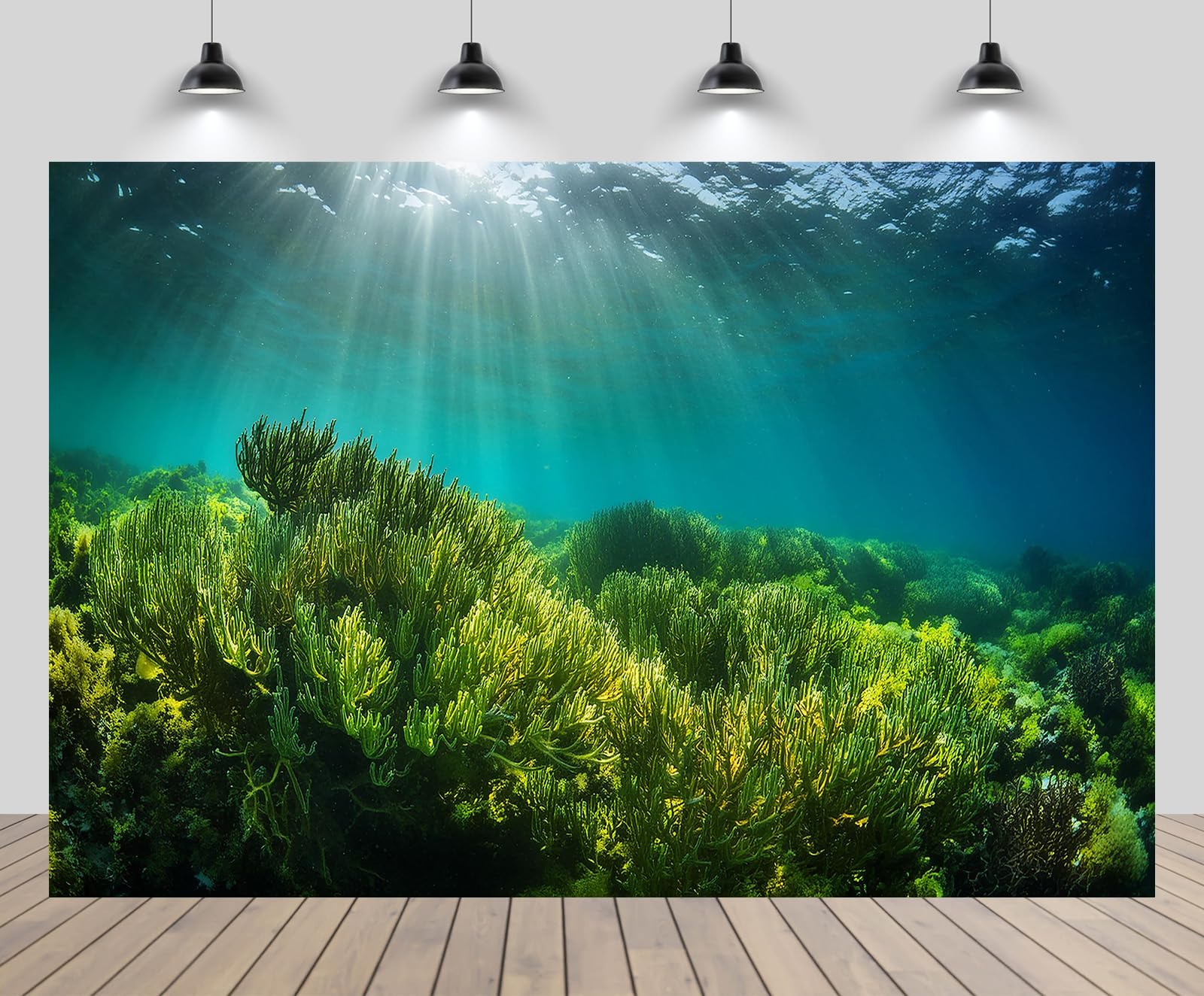 CHNYWORK 15ftx10ft Underwater Seascape Backdrop Under The Sea Aquarium Algae on The Ocean Floor with Natural Sunlight Background Mermaid Theme Birthday Party Decorations Baby Shower Photo Props