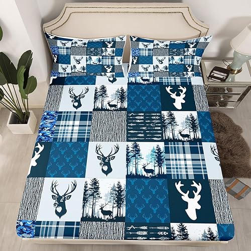 Miniatura 2 de Erosebridal Juego de sábanas de alce rústico para adolescentes y jóvenes, juego de ropa de cama de cuernos de camuflaje matrimonial, sábana bajera